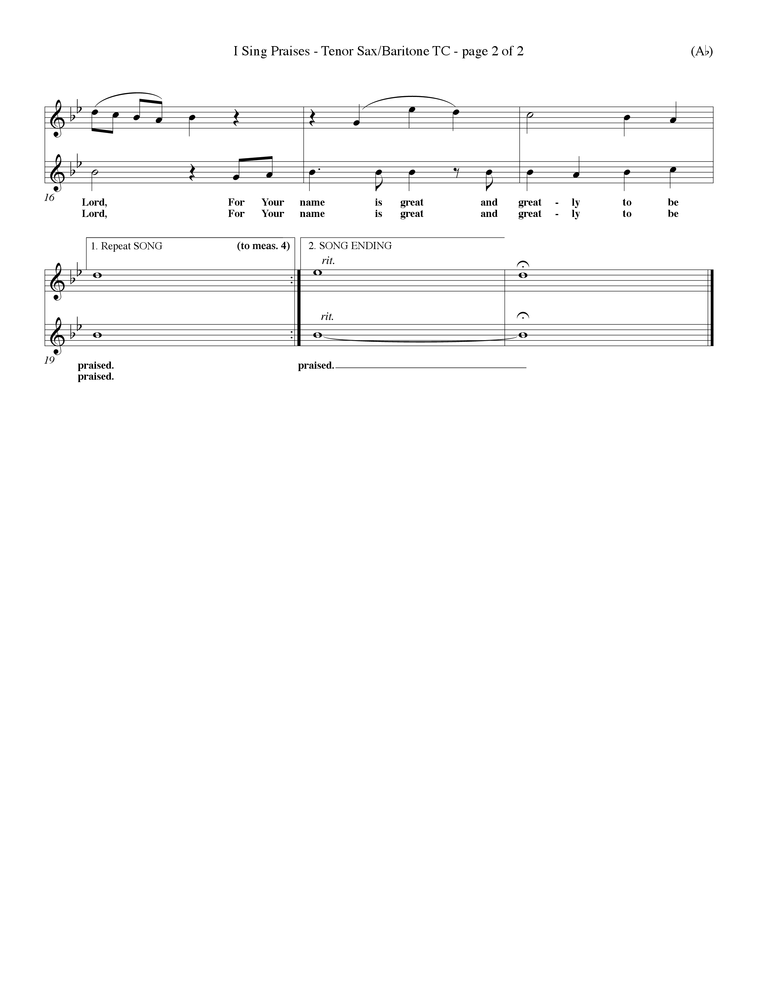 I Sing Praises (Choral Anthem SATB) Tenor Sax/Baritone T.C. (Word Music Choral / Orch. Don Hart / Orch. Wayne Yankie)