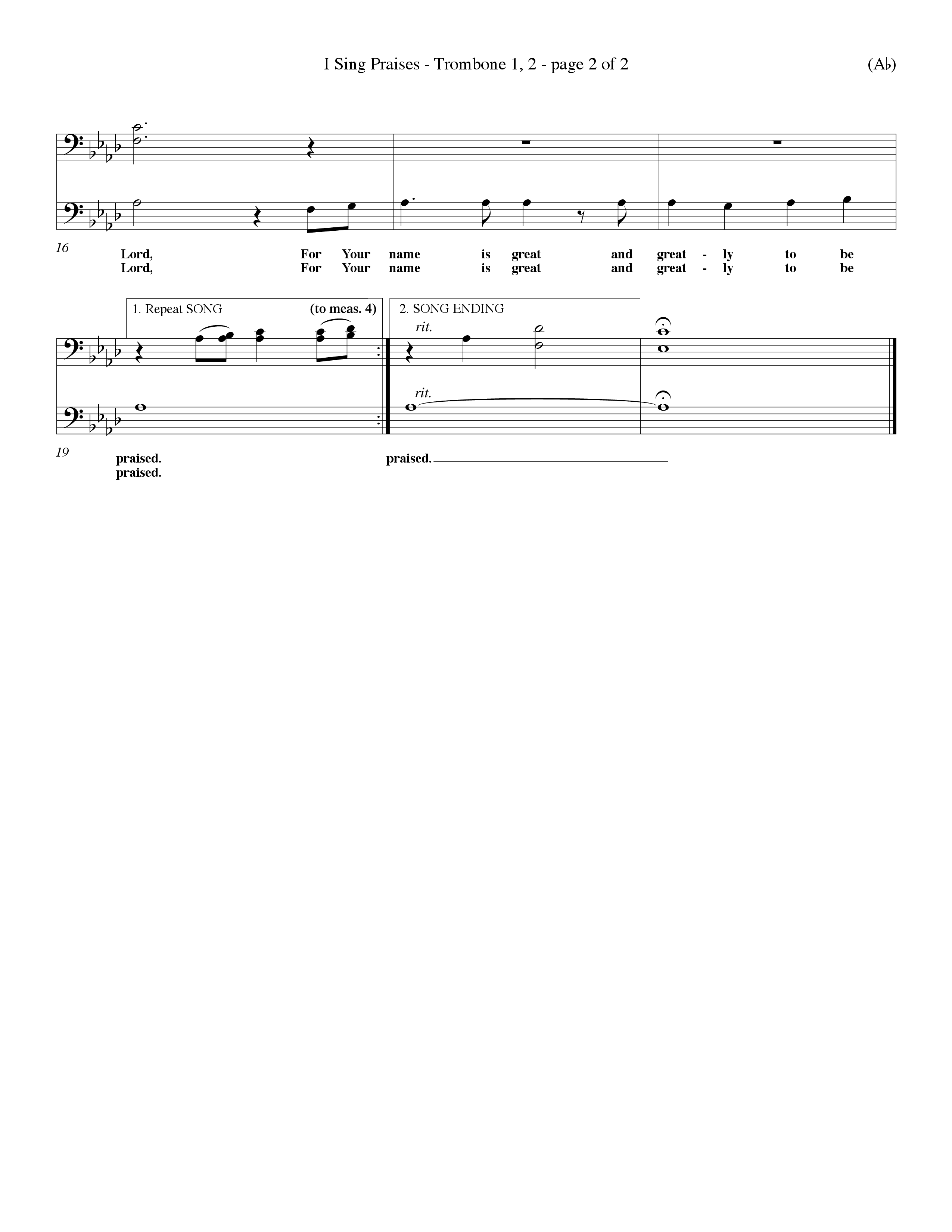 I Sing Praises (Choral Anthem SATB) Trombone 1/2 (Word Music Choral / Orch. Don Hart / Orch. Wayne Yankie)
