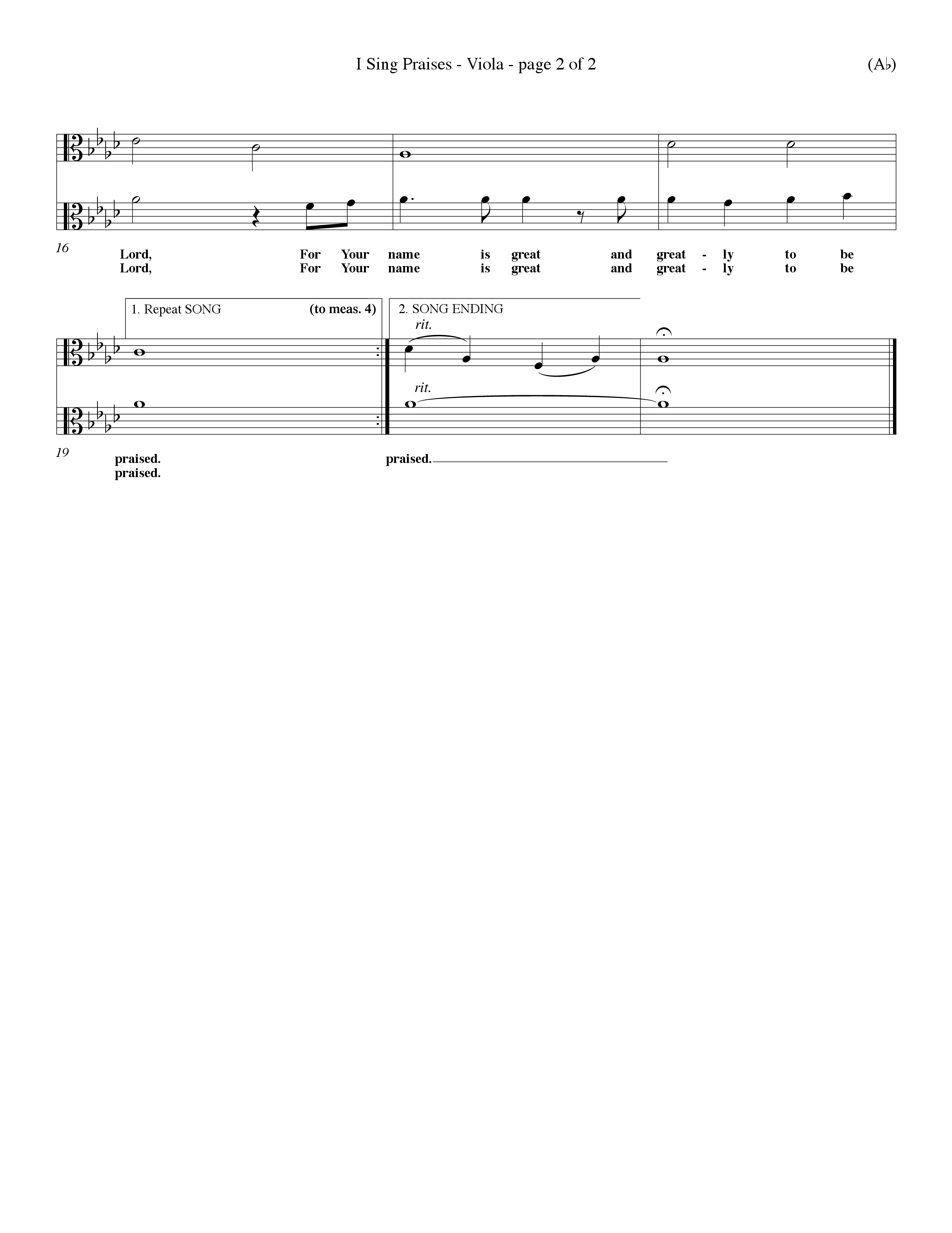 I Sing Praises (Choral Anthem SATB) Viola (Word Music Choral / Orch. Don Hart / Orch. Wayne Yankie)