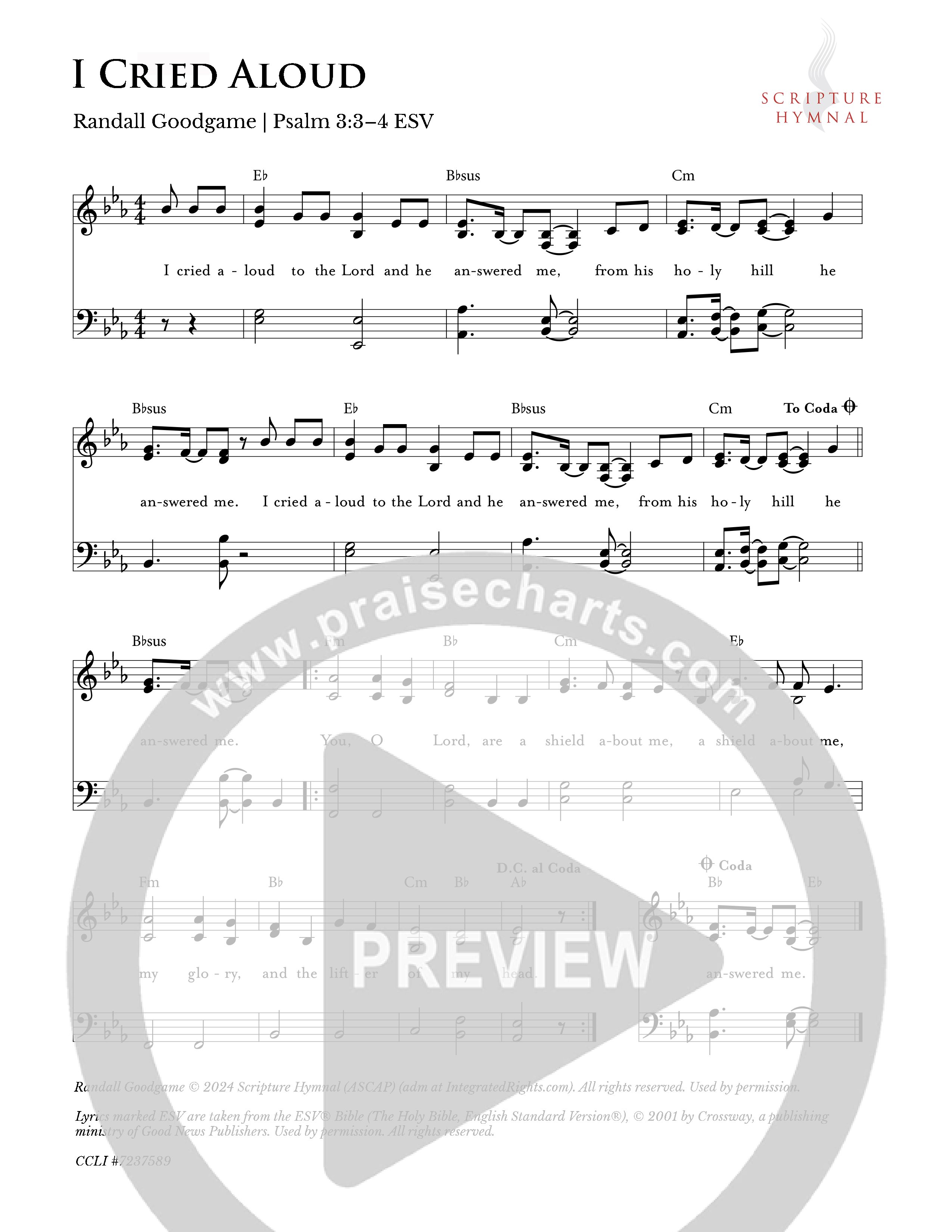 I Cried Aloud Lead Sheet Melody (Scripture Hymnal)