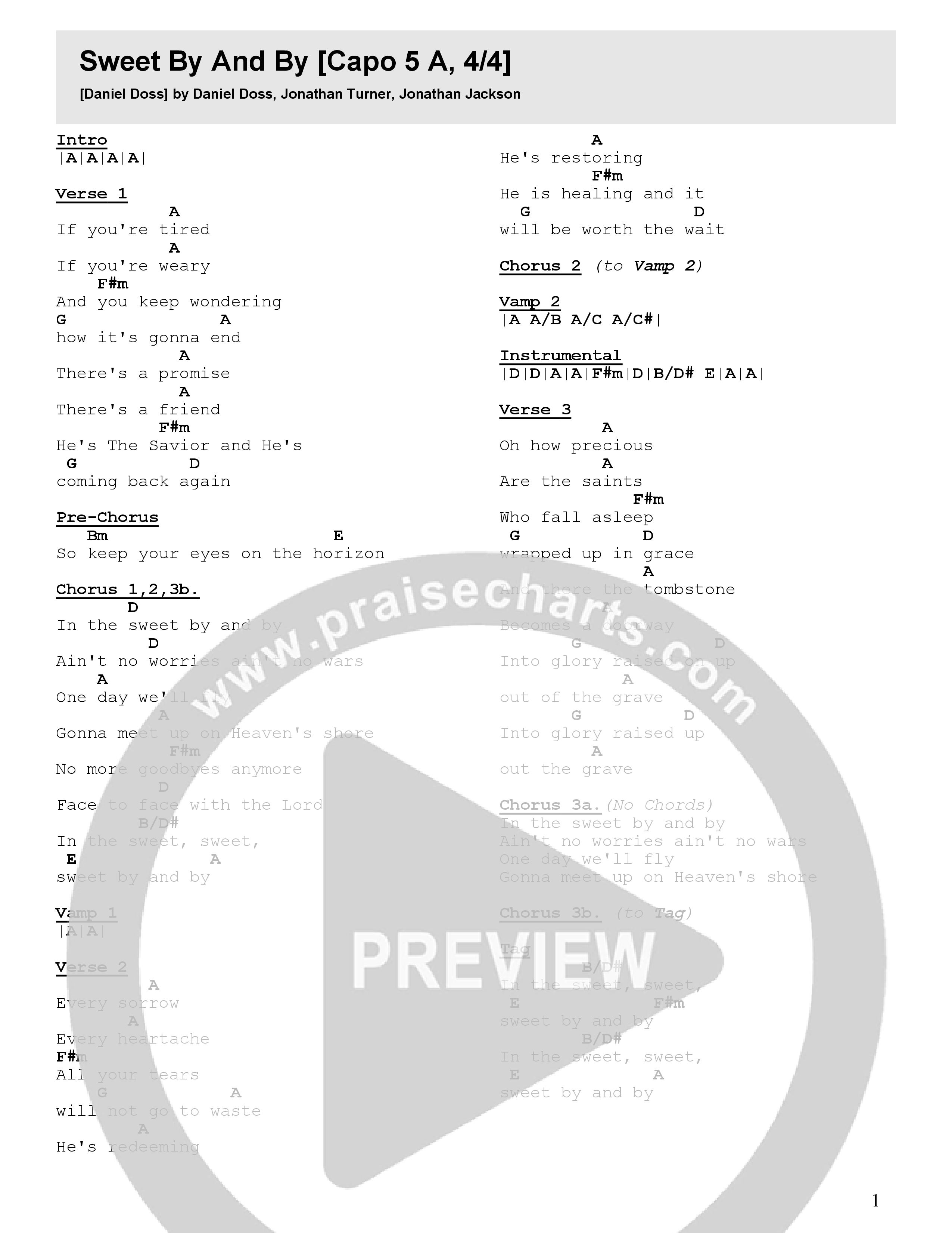 Sweet By and By Chord Chart (Daniel Doss)