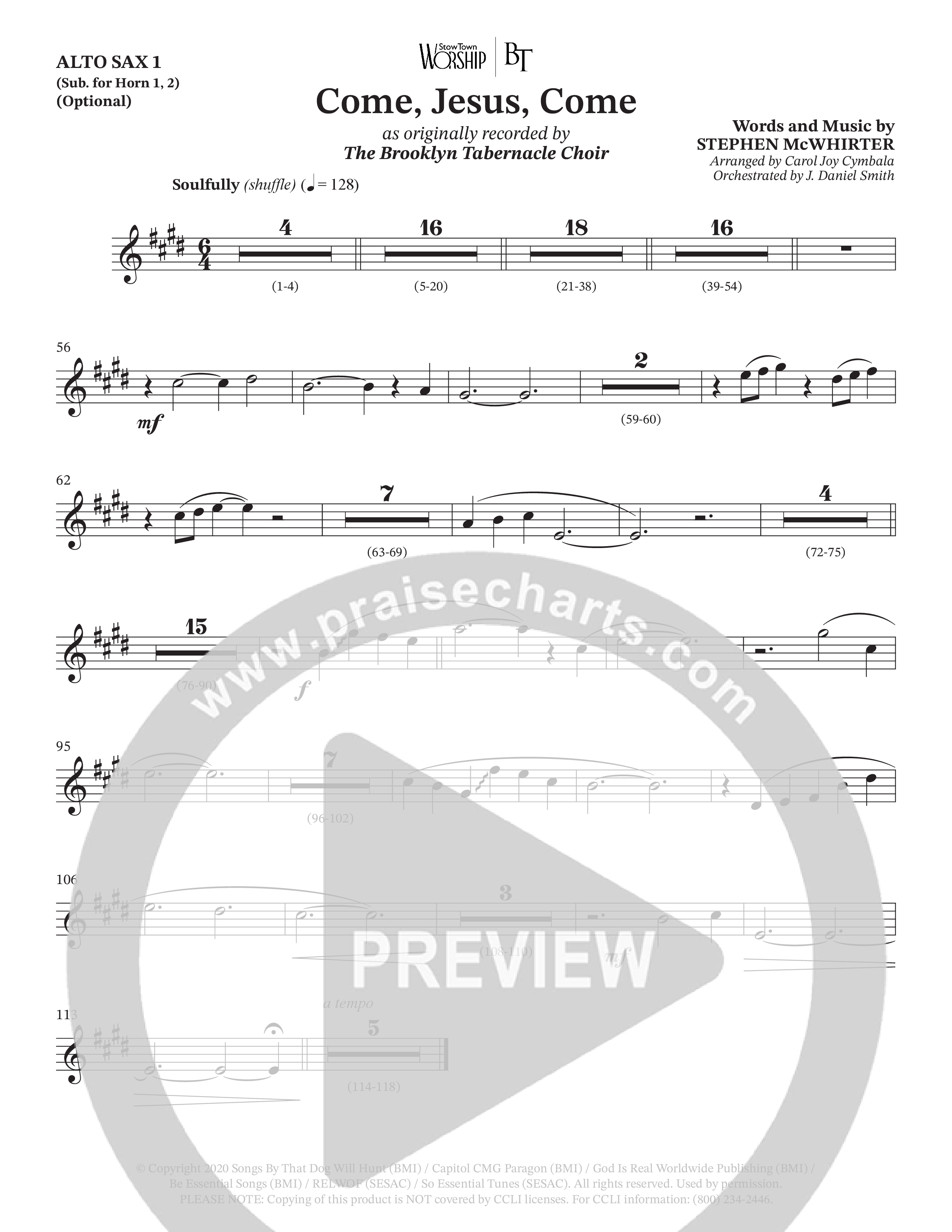 Come Jesus Come (Choral Anthem SATB) Alto Sax (The Brooklyn Tabernacle Choir / Stephen McWhirter / Arr. Carol Cymbala / Orch. J. Daniel Smith)