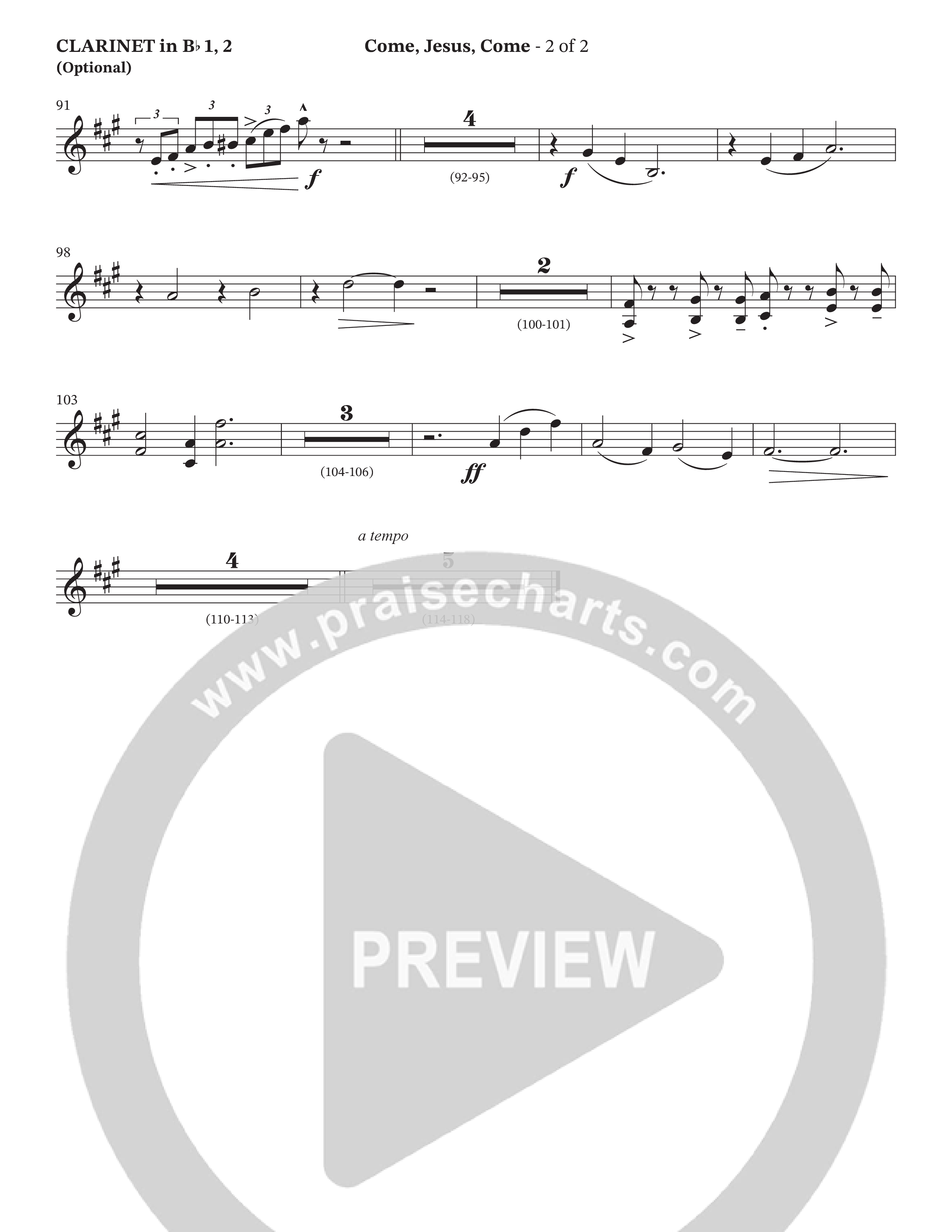 Come Jesus Come (Choral Anthem SATB) Clarinet 1/2 (The Brooklyn Tabernacle Choir / Stephen McWhirter / Arr. Carol Cymbala / Orch. J. Daniel Smith)