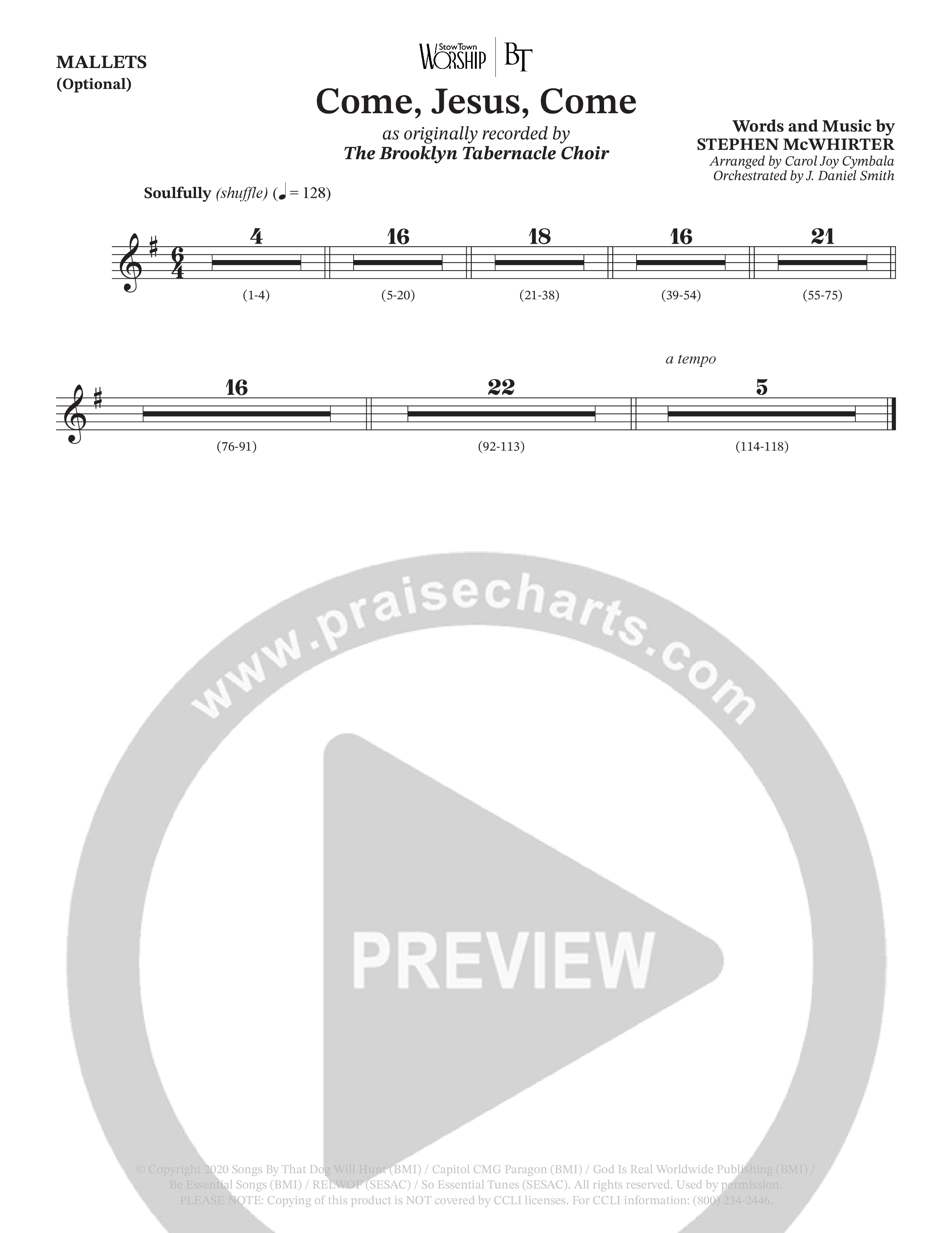 Come Jesus Come (Choral Anthem SATB) Mallets (The Brooklyn Tabernacle Choir / Stephen McWhirter / Arr. Carol Cymbala / Orch. J. Daniel Smith)