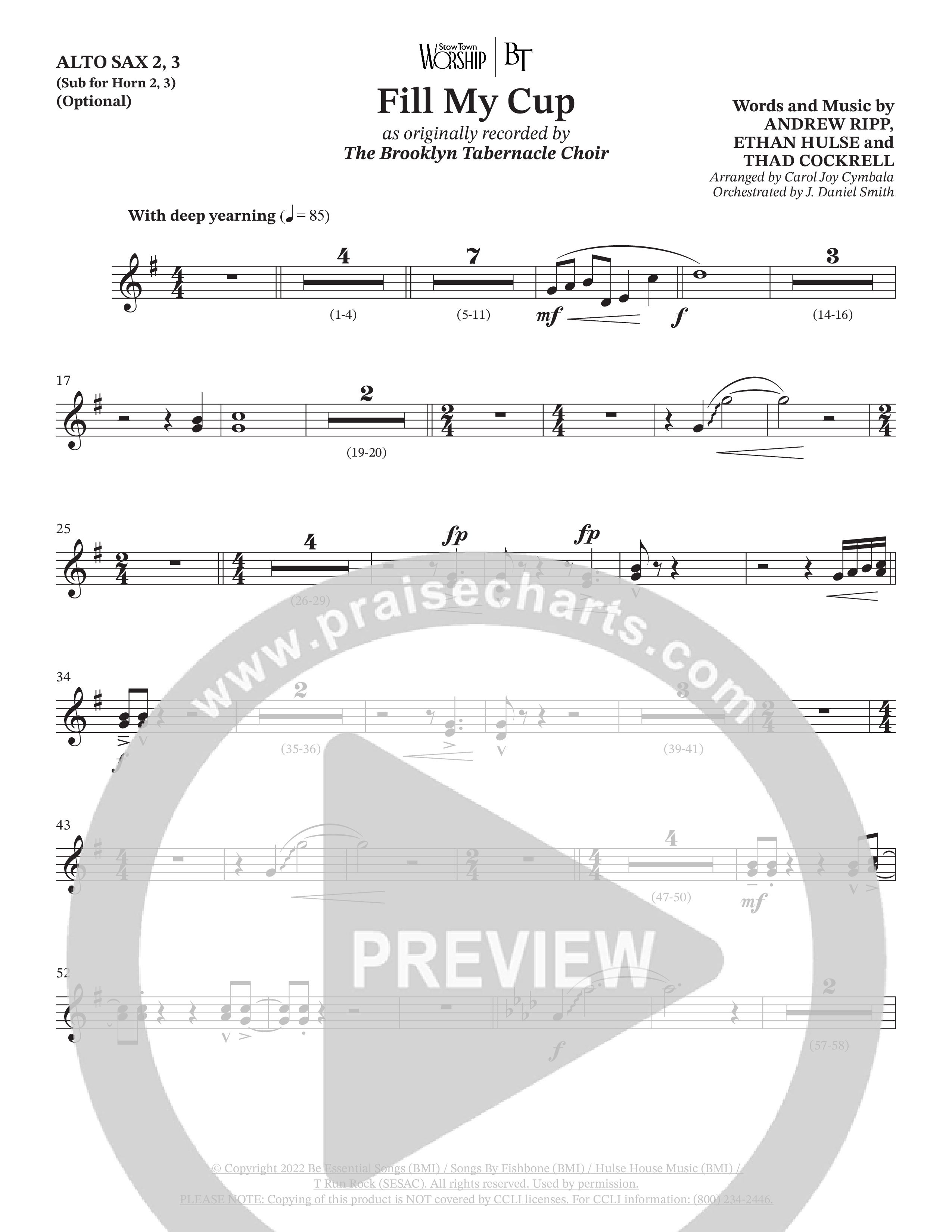 Fill My Cup (Choral Anthem SATB) Alto Sax (The Brooklyn Tabernacle Choir / Arr. Carol Cymbala / Orch. J. Daniel Smith)