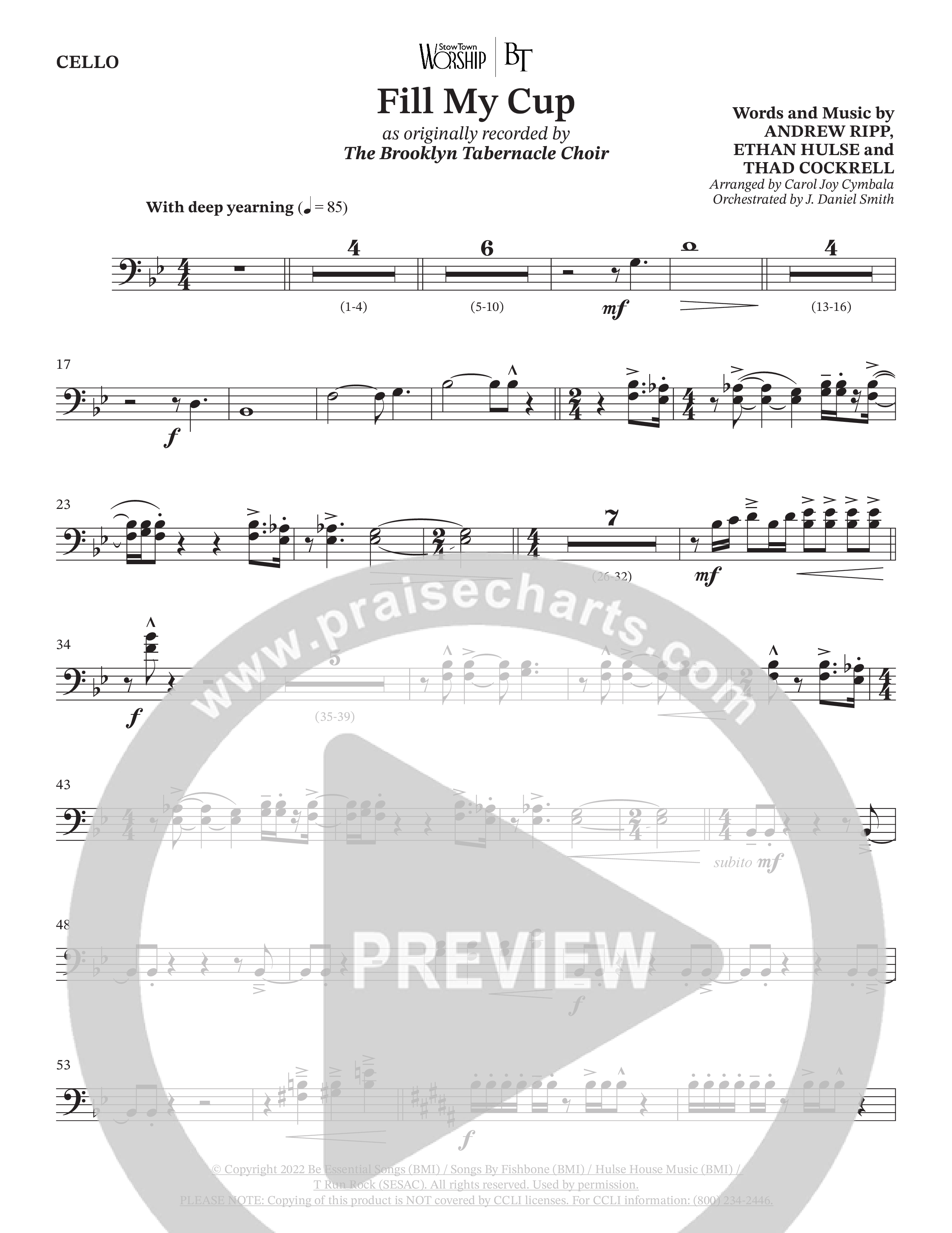 Fill My Cup (Choral Anthem SATB) Cello (The Brooklyn Tabernacle Choir / Arr. Carol Cymbala / Orch. J. Daniel Smith)