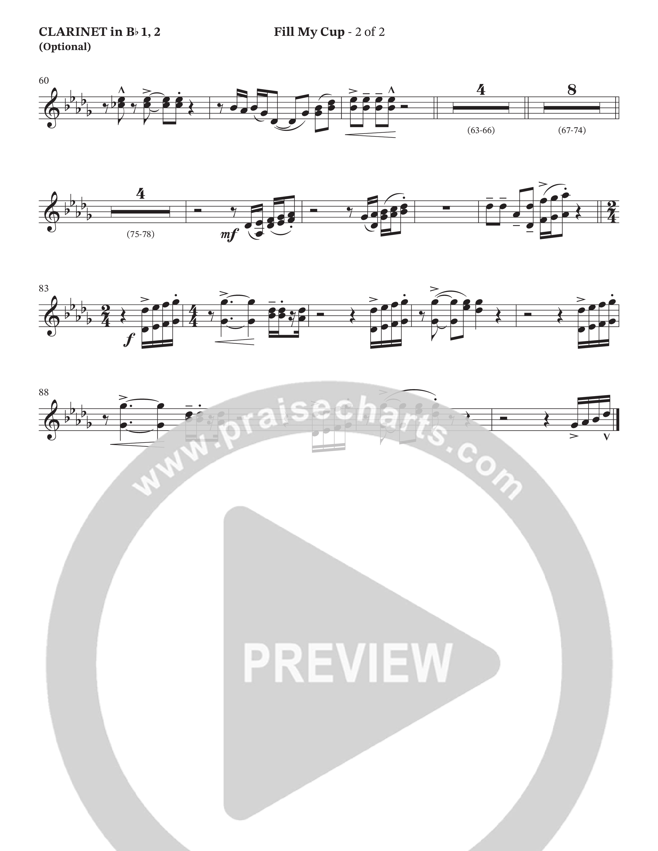 Fill My Cup (Choral Anthem SATB) Clarinet 1/2 (The Brooklyn Tabernacle Choir / Arr. Carol Cymbala / Orch. J. Daniel Smith)