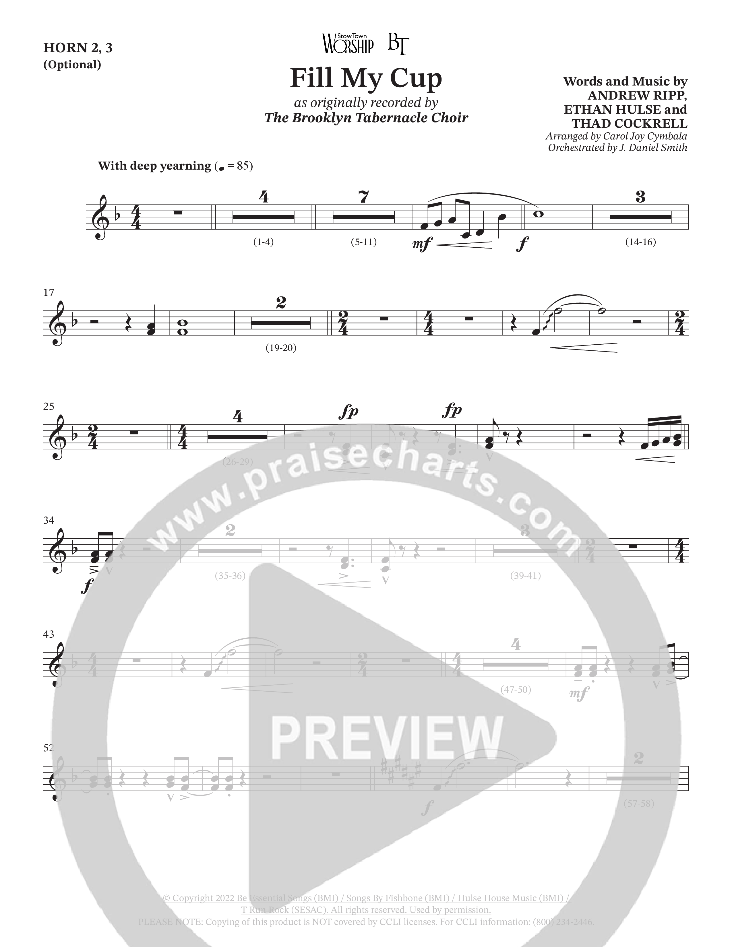 Fill My Cup (Choral Anthem SATB) French Horn 3 (The Brooklyn Tabernacle Choir / Arr. Carol Cymbala / Orch. J. Daniel Smith)