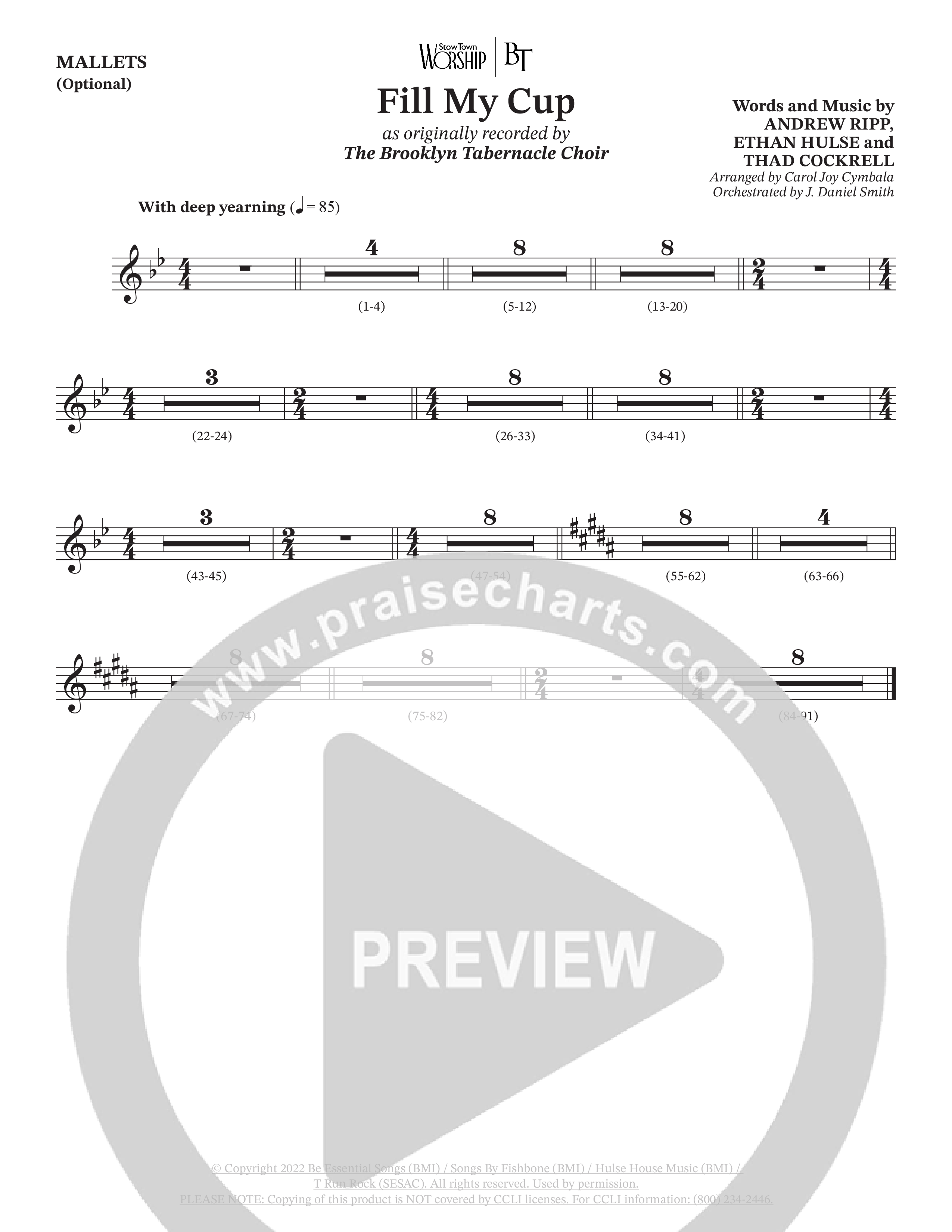 Fill My Cup (Choral Anthem SATB) Mallets (The Brooklyn Tabernacle Choir / Arr. Carol Cymbala / Orch. J. Daniel Smith)