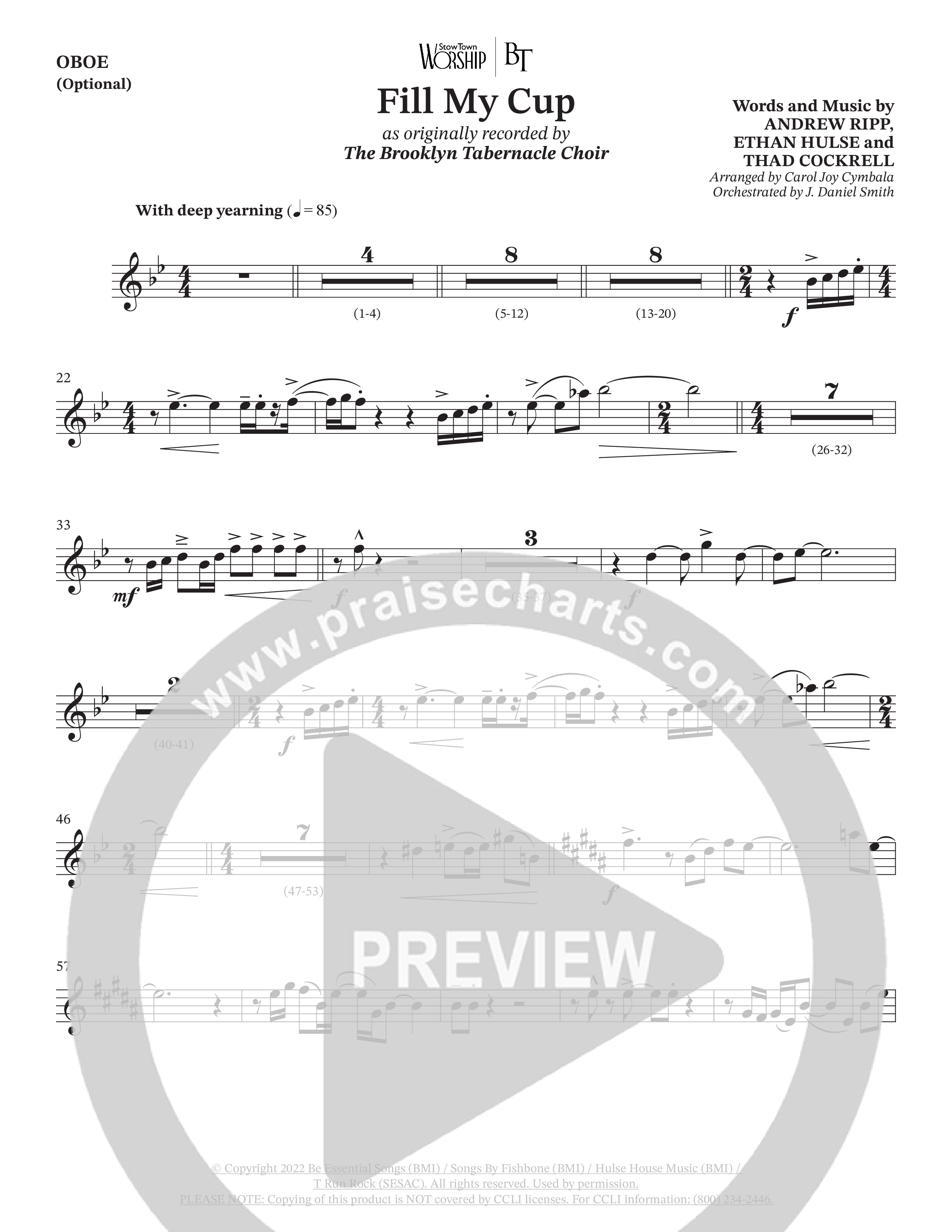 Fill My Cup (Choral Anthem SATB) Oboe (The Brooklyn Tabernacle Choir / Arr. Carol Cymbala / Orch. J. Daniel Smith)