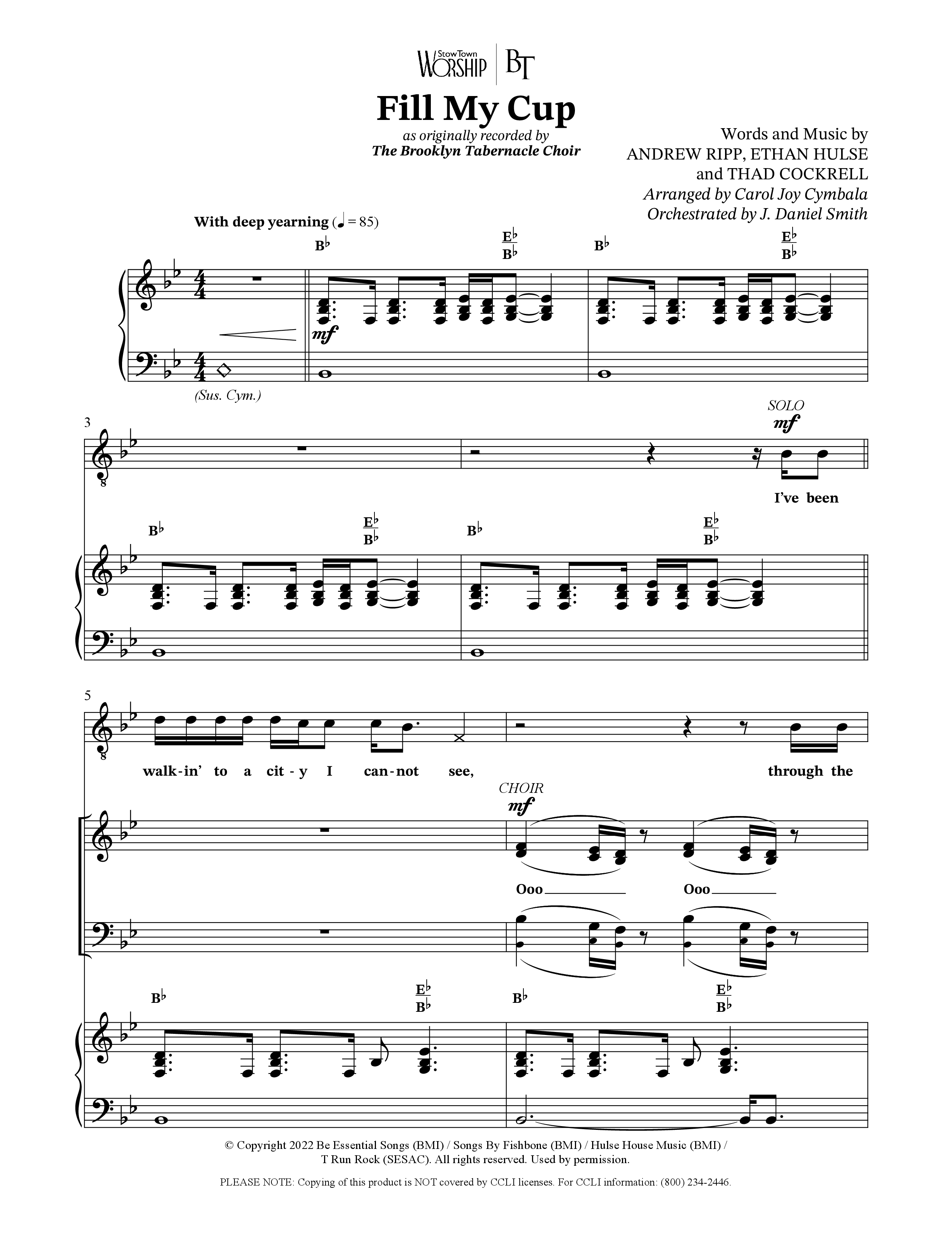 Fill My Cup (Choral Anthem SATB) Octavo (SATB & Pno) (The Brooklyn Tabernacle Choir / Arr. Carol Cymbala / Orch. J. Daniel Smith)