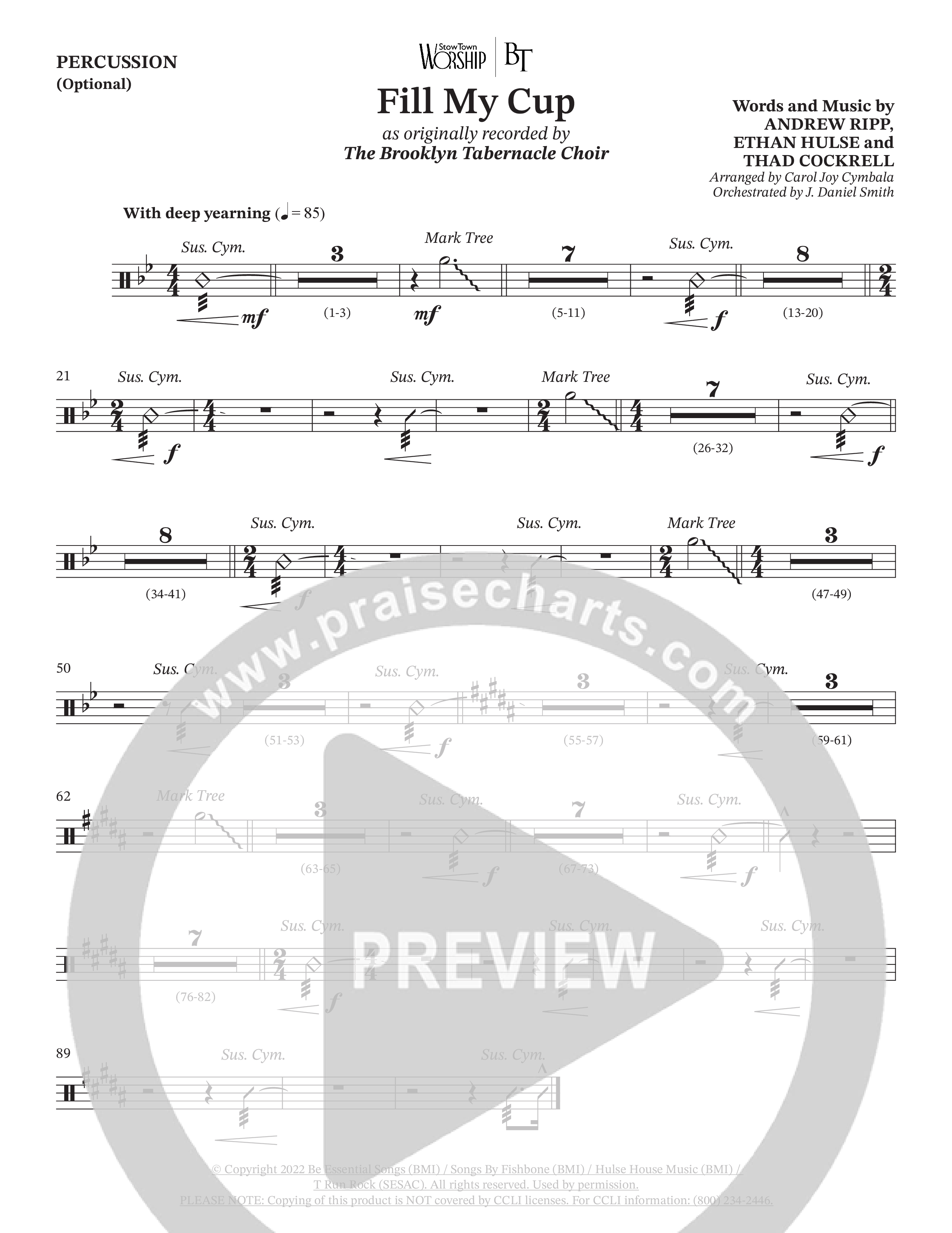 Fill My Cup (Choral Anthem SATB) Percussion (The Brooklyn Tabernacle Choir / Arr. Carol Cymbala / Orch. J. Daniel Smith)
