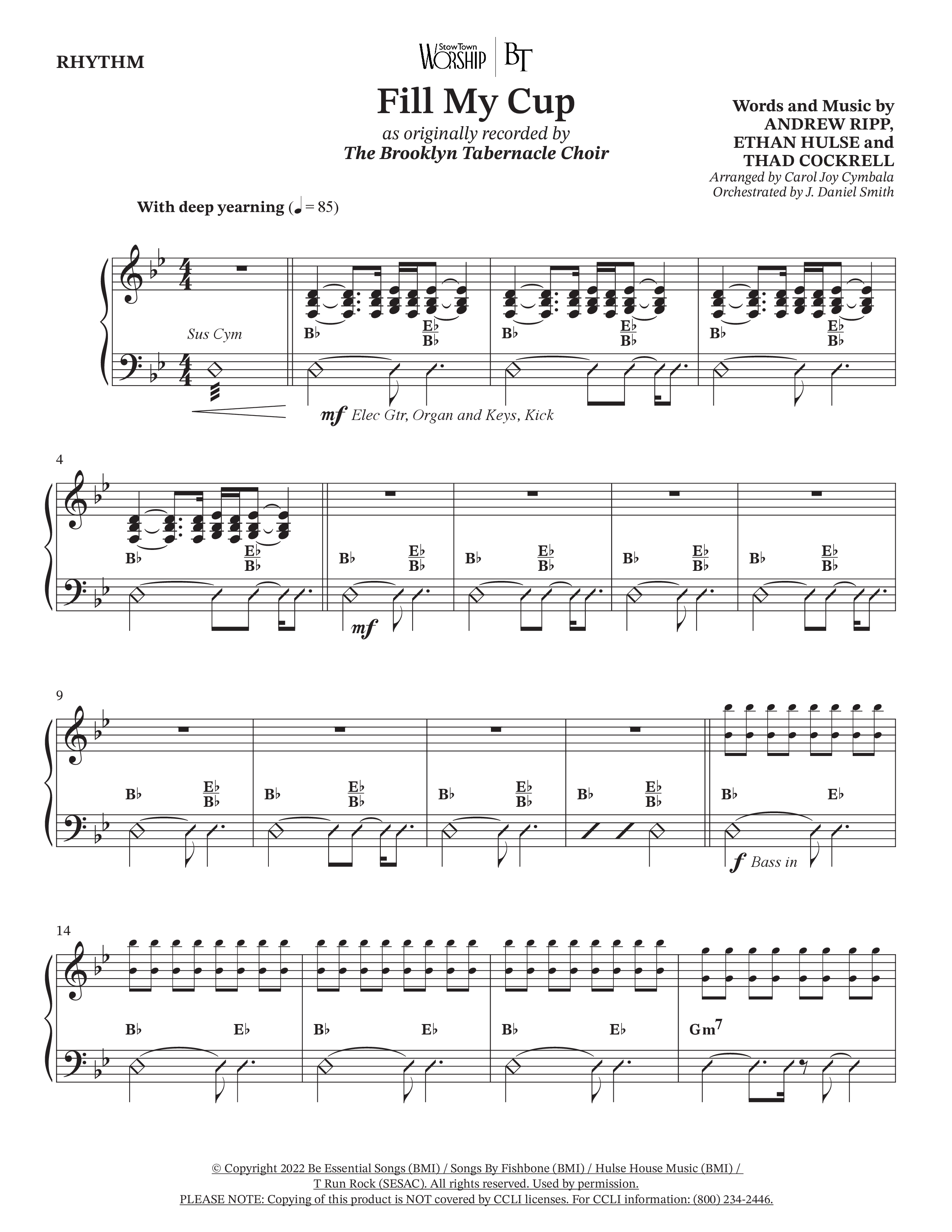 Fill My Cup (Choral Anthem SATB) Rhythm Chart (The Brooklyn Tabernacle Choir / Arr. Carol Cymbala / Orch. J. Daniel Smith)