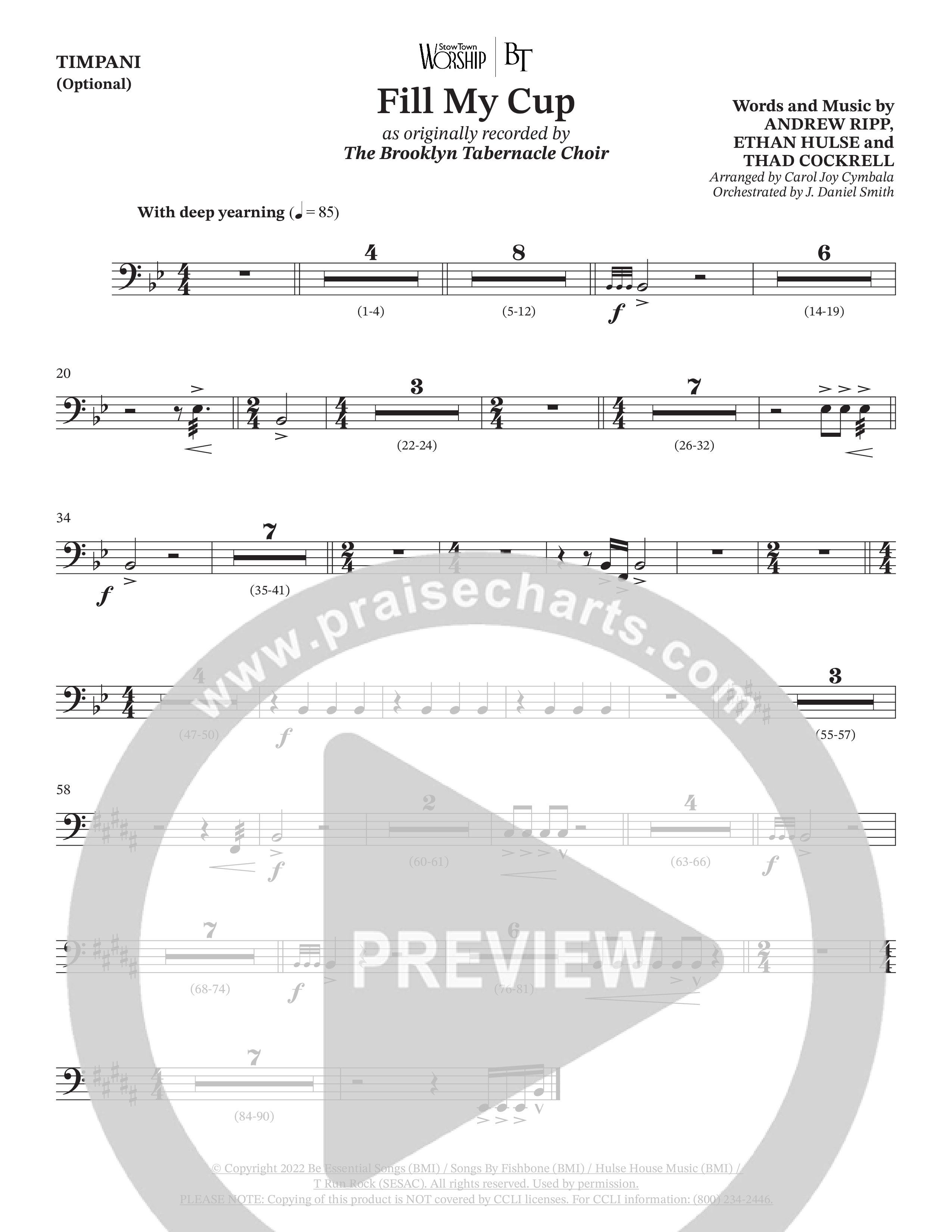 Fill My Cup (Choral Anthem SATB) Timpani (The Brooklyn Tabernacle Choir / Arr. Carol Cymbala / Orch. J. Daniel Smith)