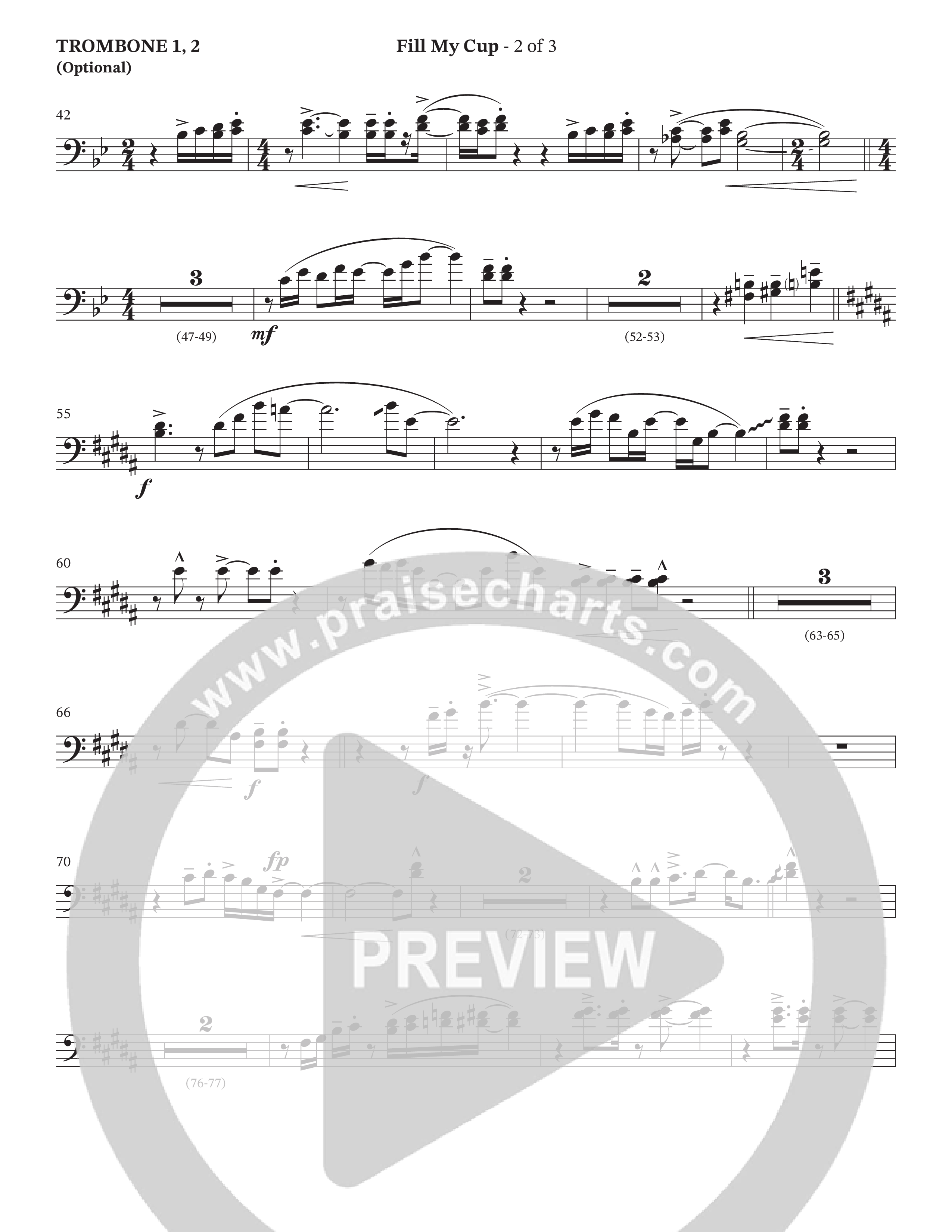 Fill My Cup (Choral Anthem SATB) Trombone 1/2 (The Brooklyn Tabernacle Choir / Arr. Carol Cymbala / Orch. J. Daniel Smith)