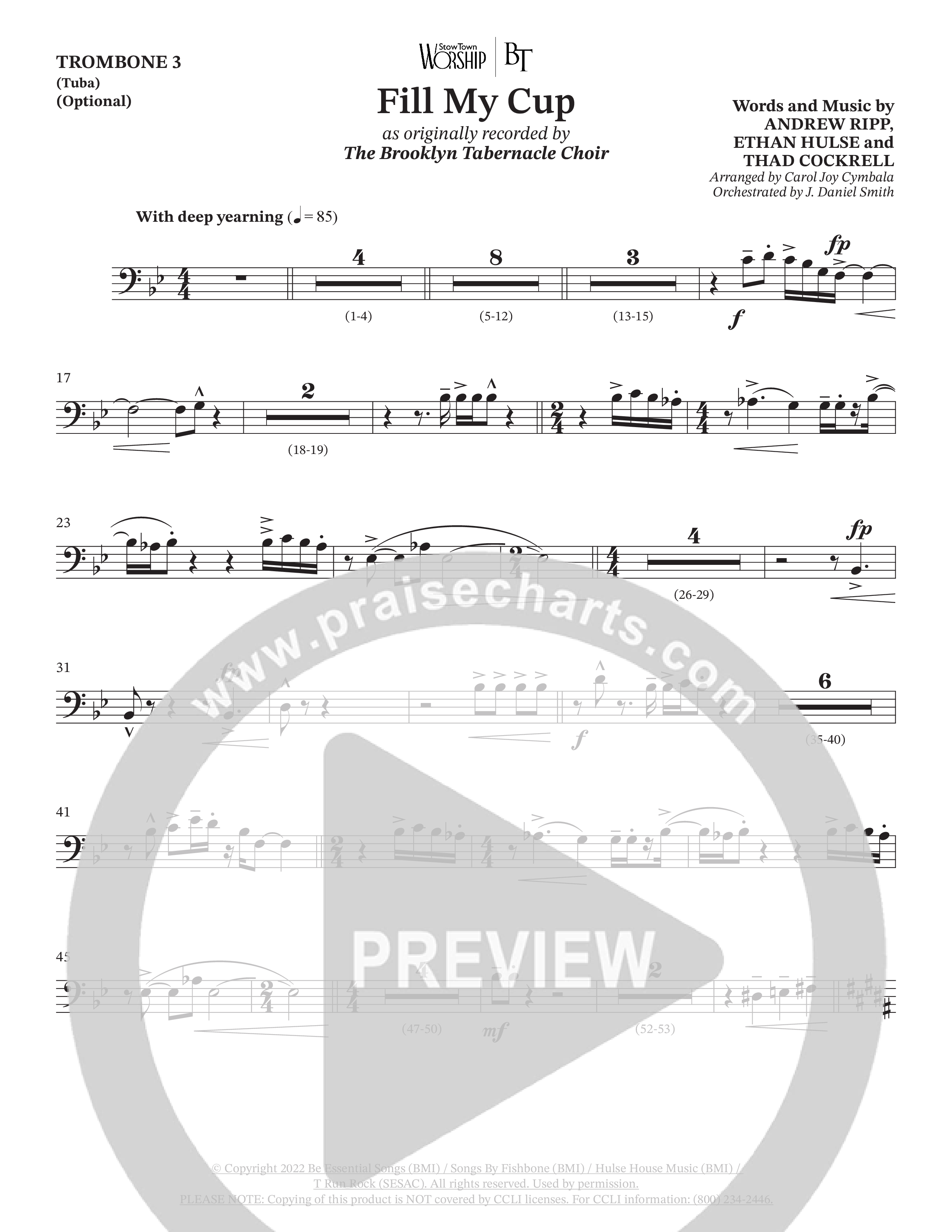 Fill My Cup (Choral Anthem SATB) Trombone 3 (The Brooklyn Tabernacle Choir / Arr. Carol Cymbala / Orch. J. Daniel Smith)