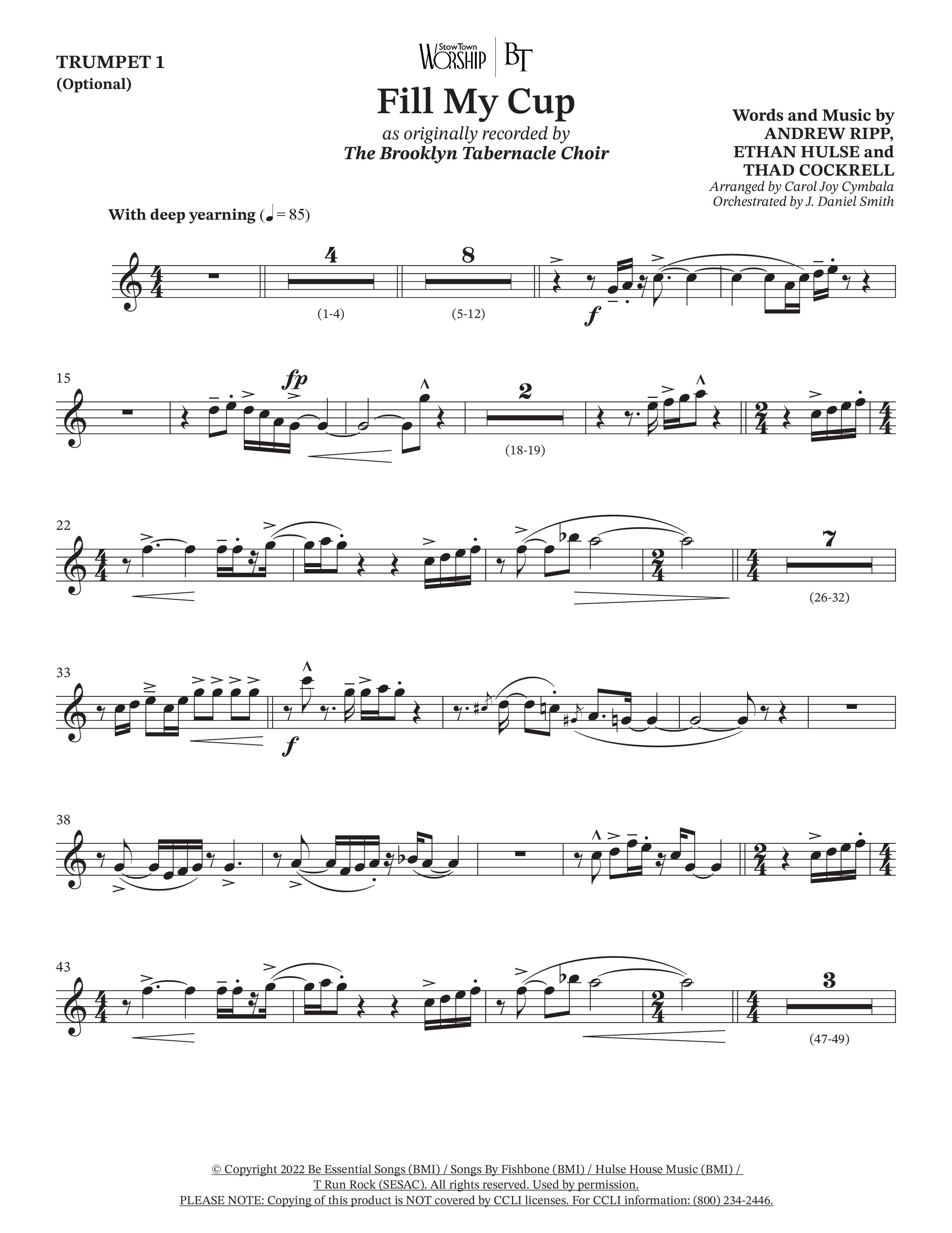 Fill My Cup (Choral Anthem SATB) Trumpet 1 (The Brooklyn Tabernacle Choir / Arr. Carol Cymbala / Orch. J. Daniel Smith)