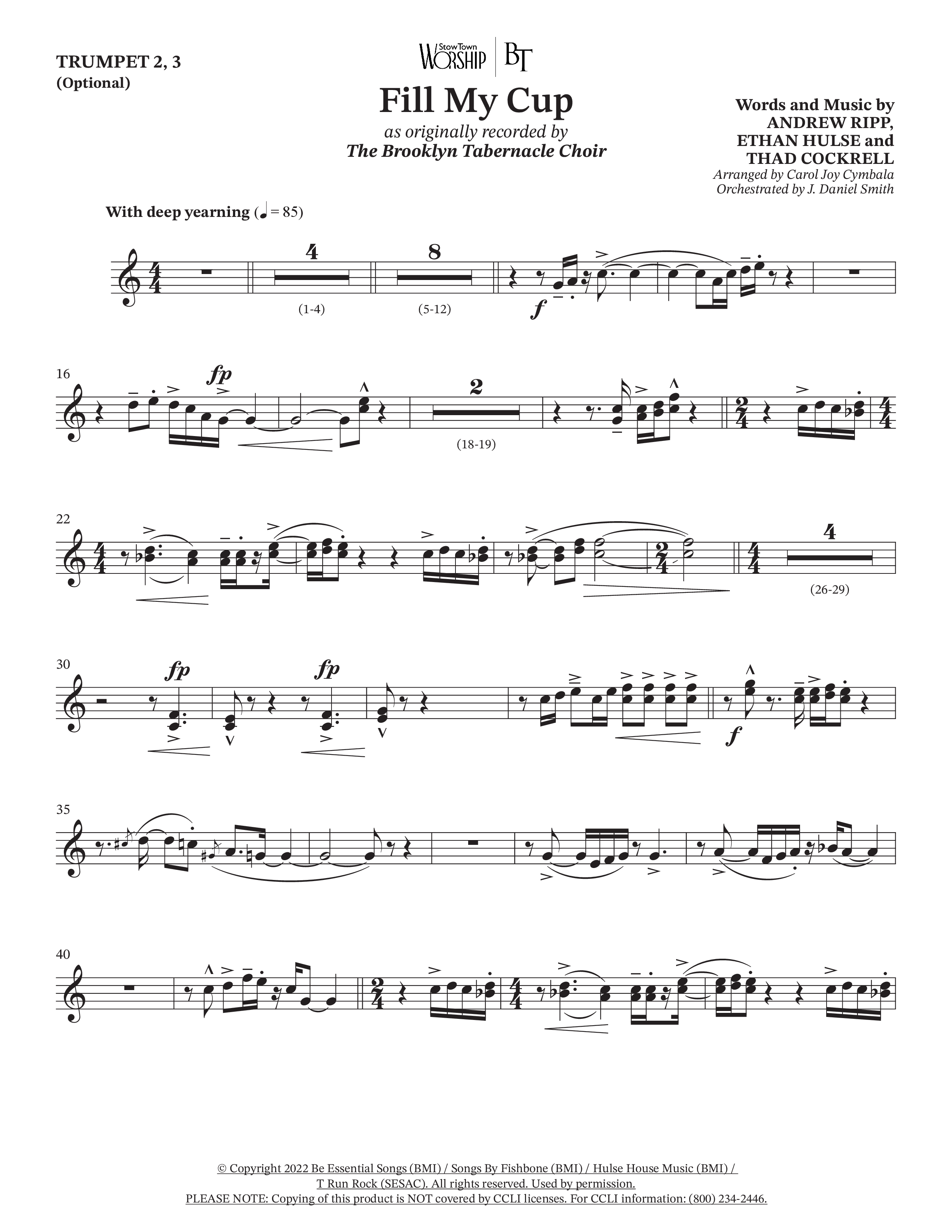 Fill My Cup (Choral Anthem SATB) Trumpet 2/3 (The Brooklyn Tabernacle Choir / Arr. Carol Cymbala / Orch. J. Daniel Smith)