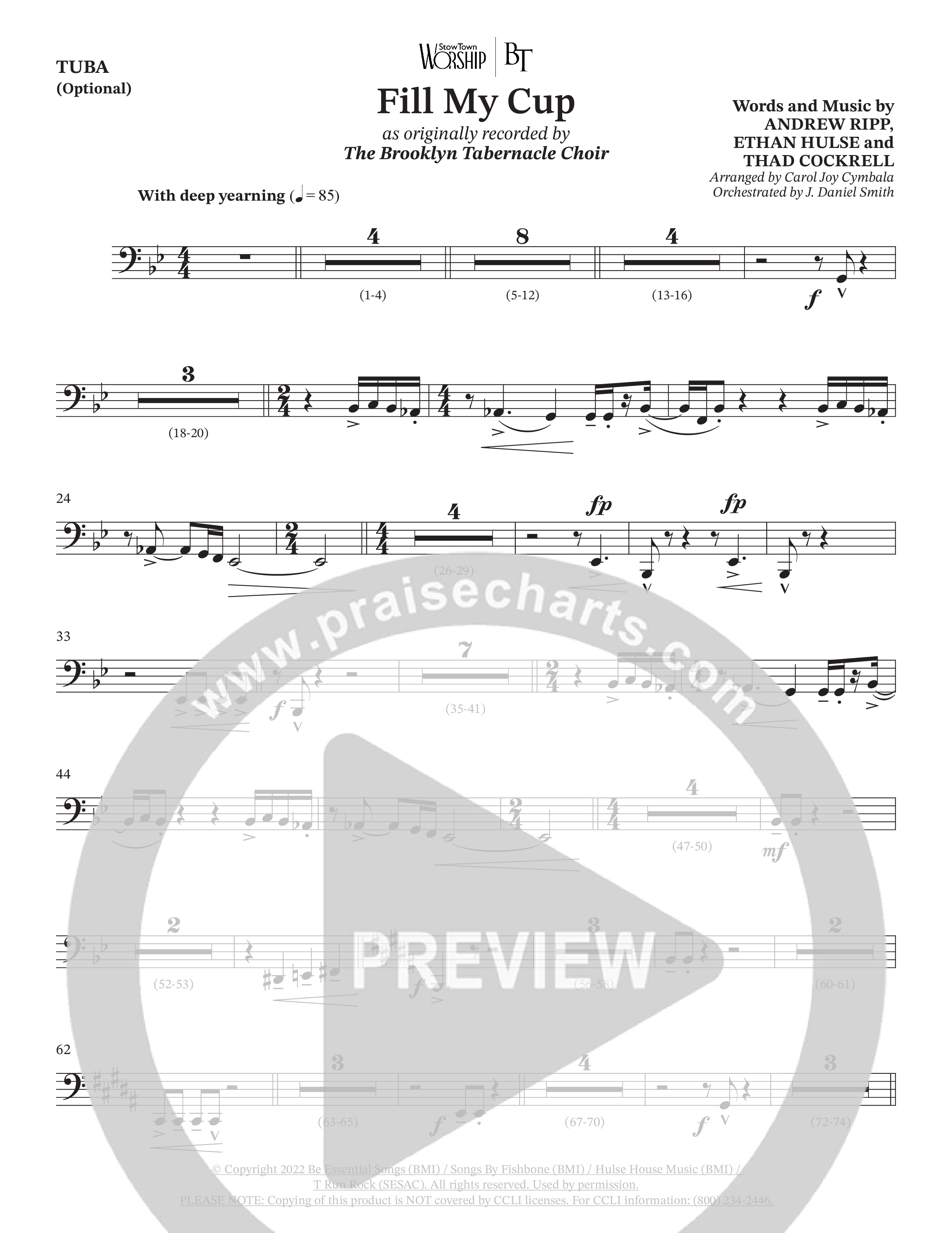 Fill My Cup (Choral Anthem SATB) Tuba (The Brooklyn Tabernacle Choir / Arr. Carol Cymbala / Orch. J. Daniel Smith)