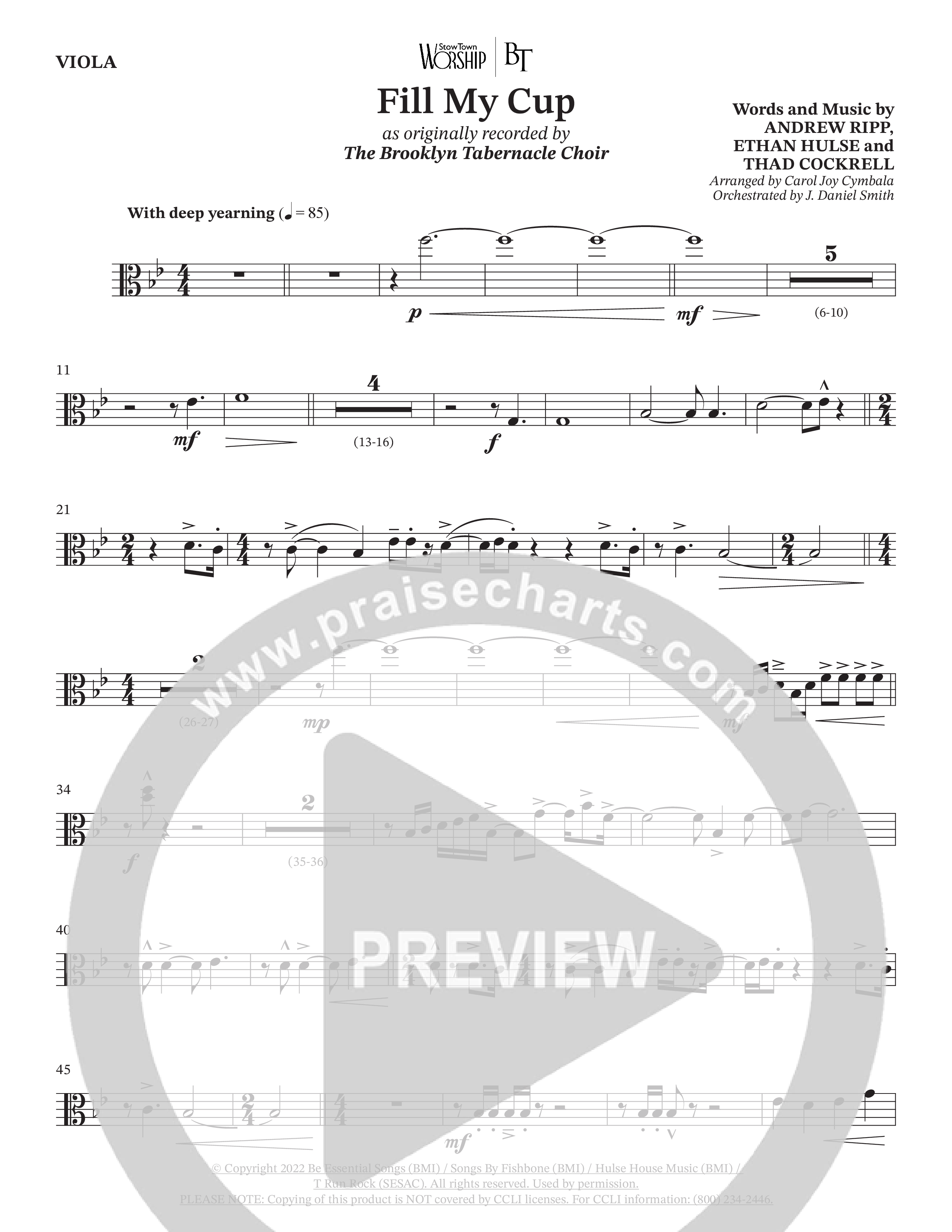 Fill My Cup (Choral Anthem SATB) Viola (The Brooklyn Tabernacle Choir / Arr. Carol Cymbala / Orch. J. Daniel Smith)