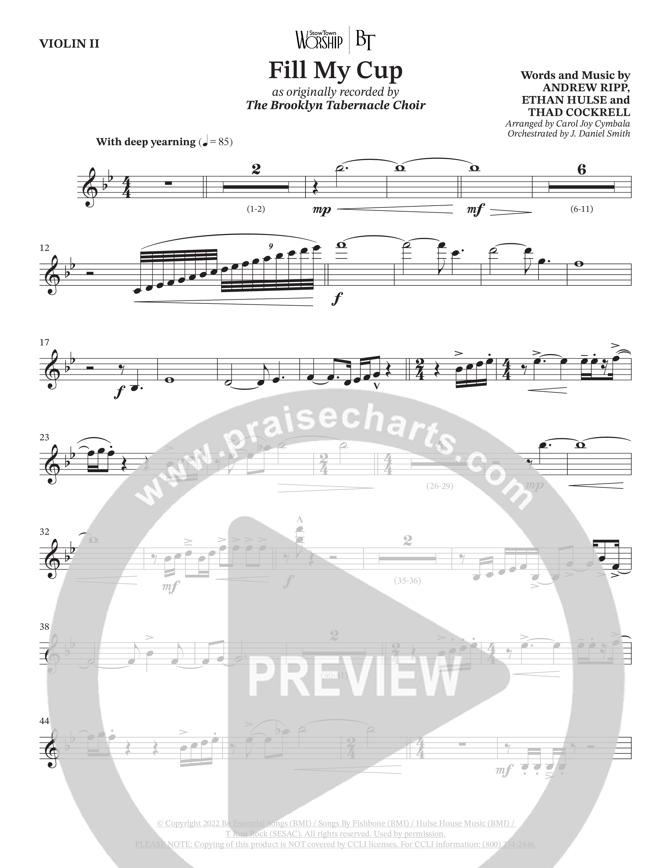 Fill My Cup (Choral Anthem SATB) Violin 2 (The Brooklyn Tabernacle Choir / Arr. Carol Cymbala / Orch. J. Daniel Smith)