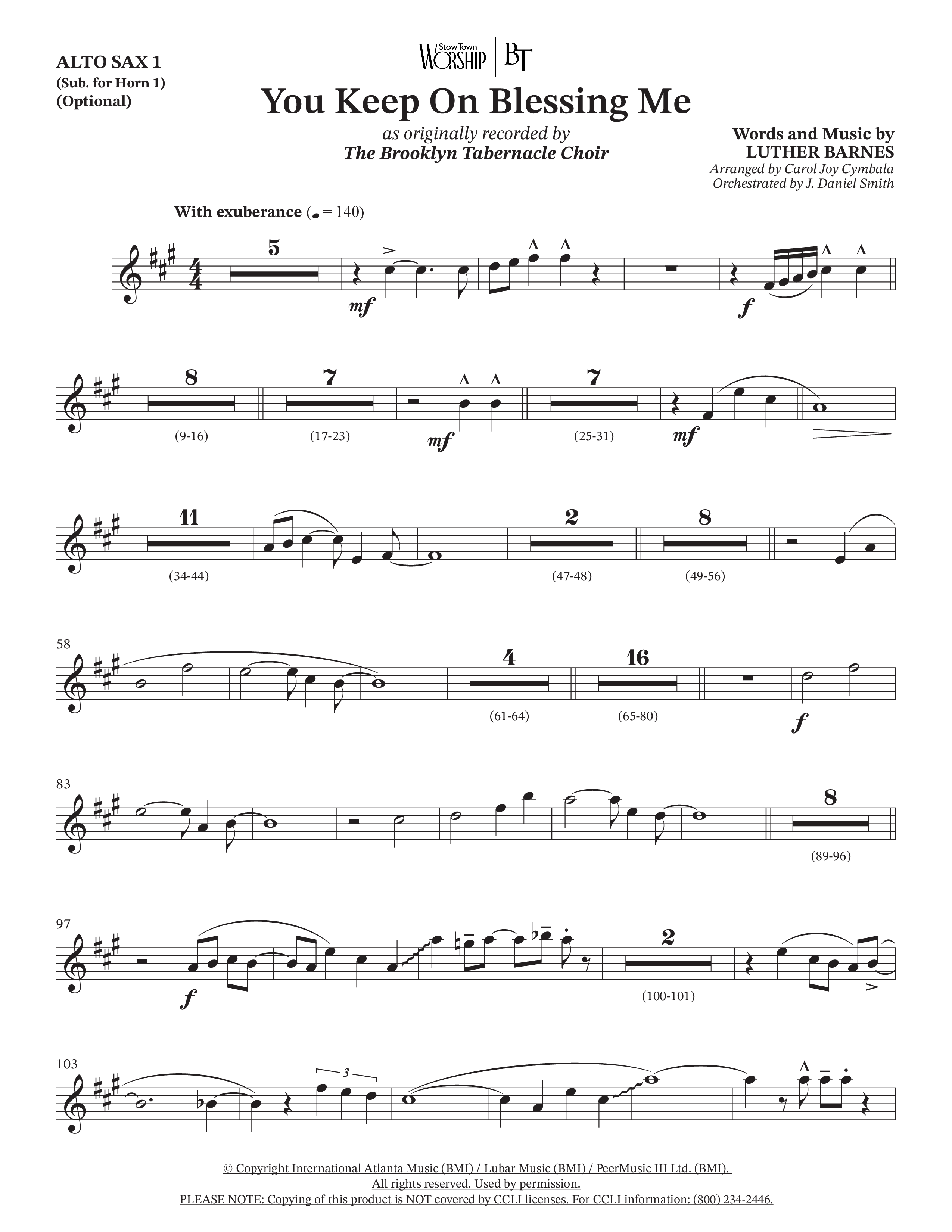 You Keep On Blessing Me (Choral Anthem SATB) Alto Sax (The Brooklyn Tabernacle Choir / Arr. Carol Cymbala / Orch. J. Daniel Smith)