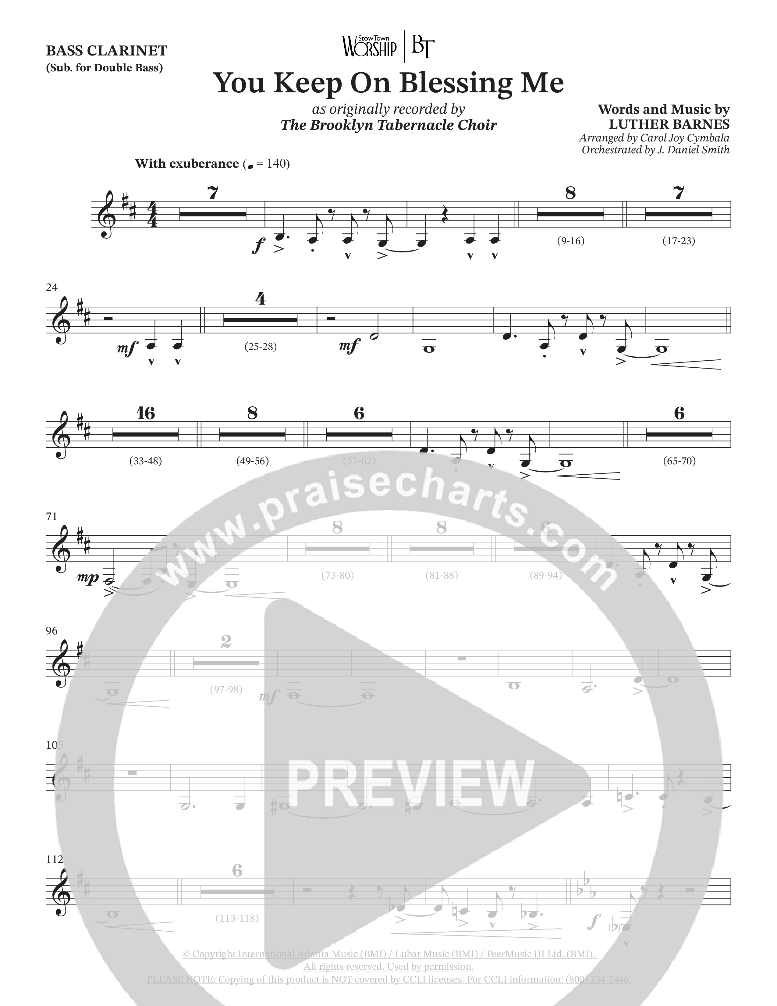 You Keep On Blessing Me (Choral Anthem SATB) Bass Clarinet (The Brooklyn Tabernacle Choir / Arr. Carol Cymbala / Orch. J. Daniel Smith)