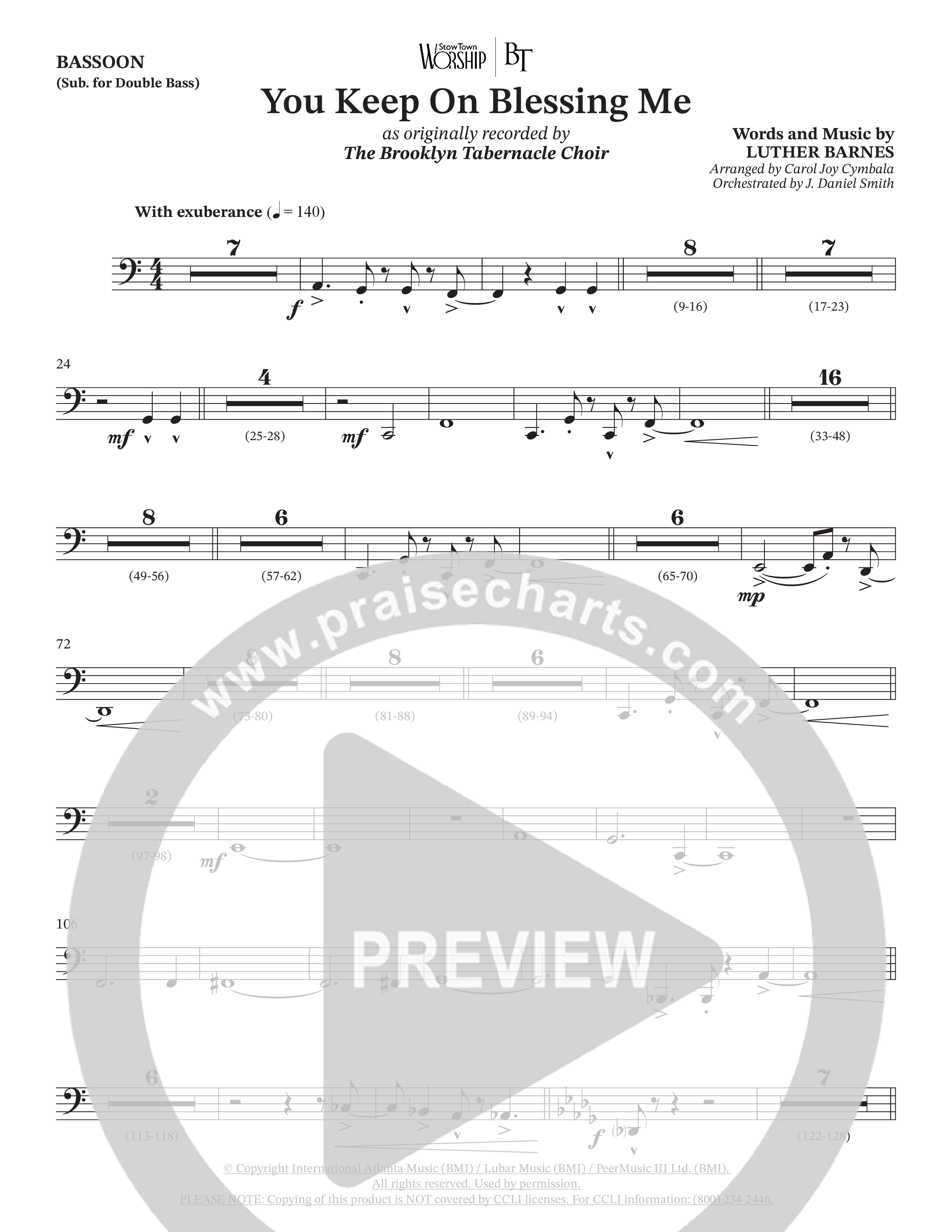You Keep On Blessing Me (Choral Anthem SATB) Bassoon (The Brooklyn Tabernacle Choir / Arr. Carol Cymbala / Orch. J. Daniel Smith)