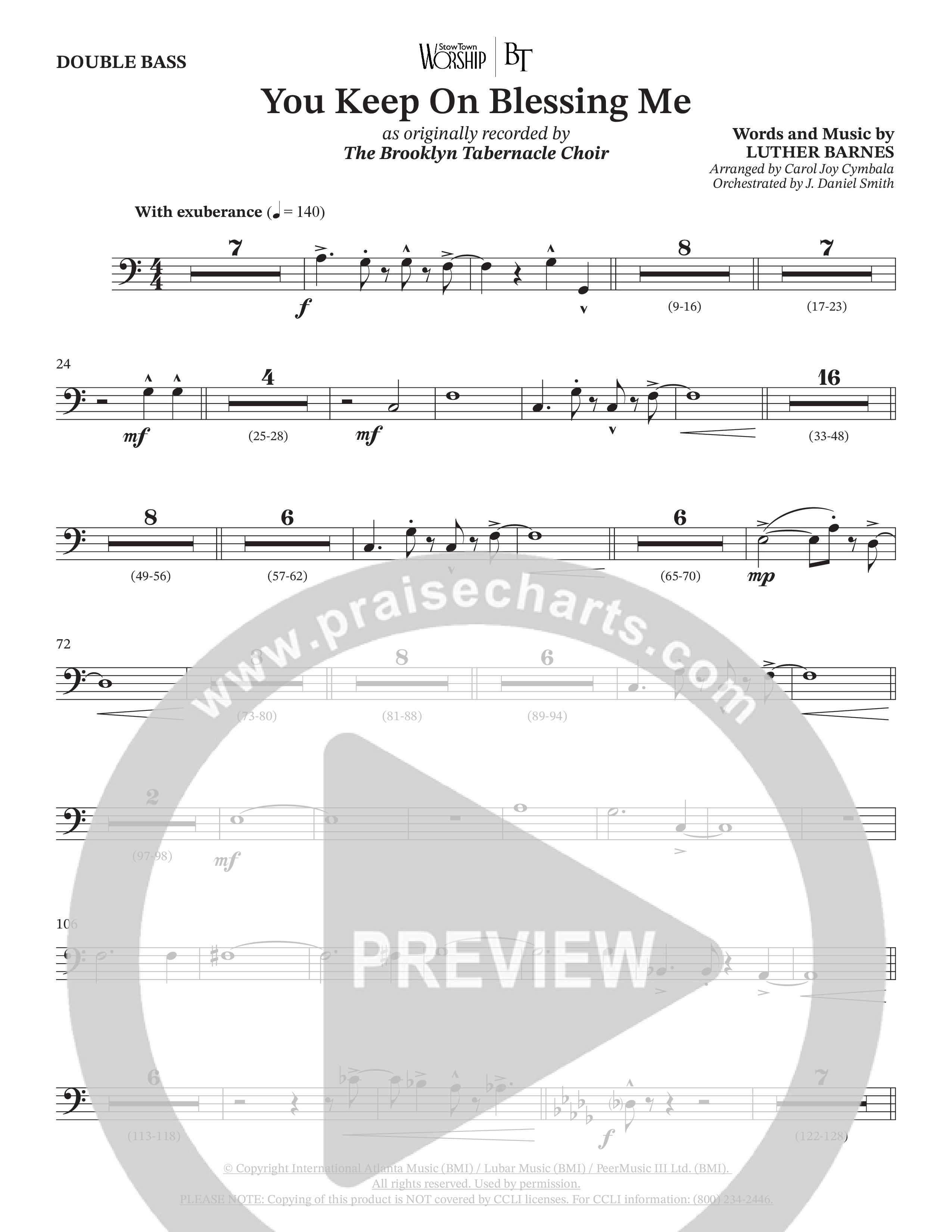 You Keep On Blessing Me (Choral Anthem SATB) Double Bass (The Brooklyn Tabernacle Choir / Arr. Carol Cymbala / Orch. J. Daniel Smith)