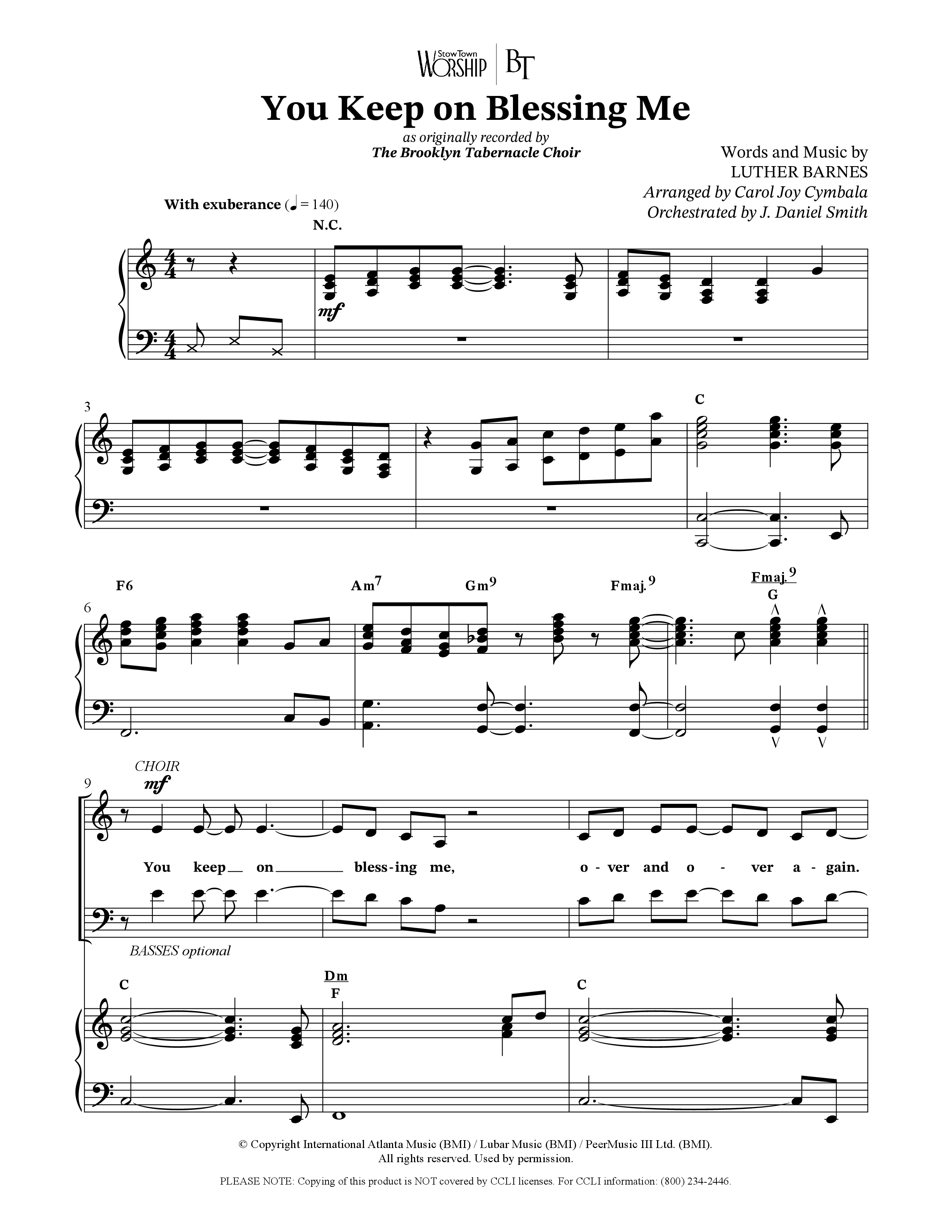 You Keep On Blessing Me (Choral Anthem SATB) Octavo (SATB & Pno) (The Brooklyn Tabernacle Choir / Arr. Carol Cymbala / Orch. J. Daniel Smith)