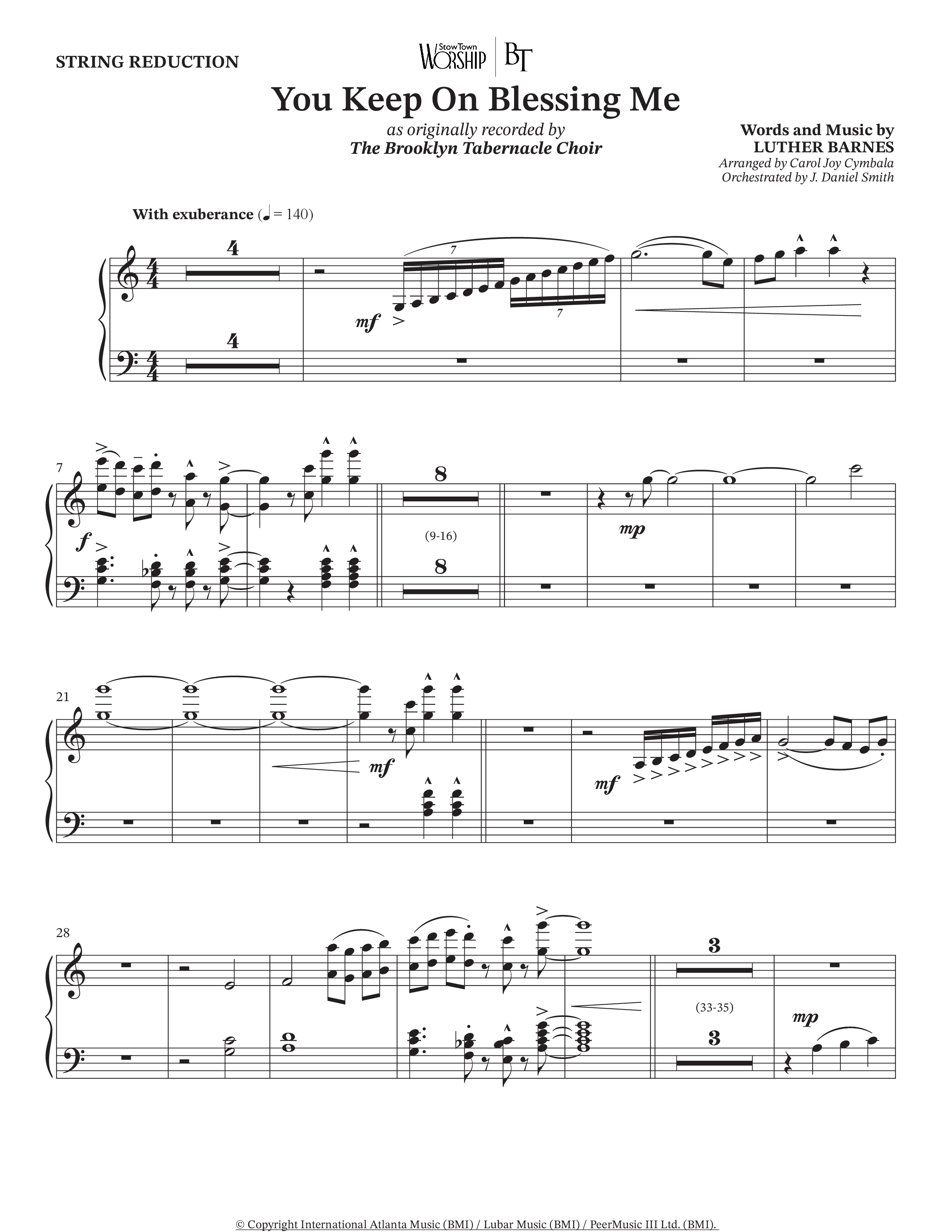 You Keep On Blessing Me (Choral Anthem SATB) String Reduction (The Brooklyn Tabernacle Choir / Arr. Carol Cymbala / Orch. J. Daniel Smith)