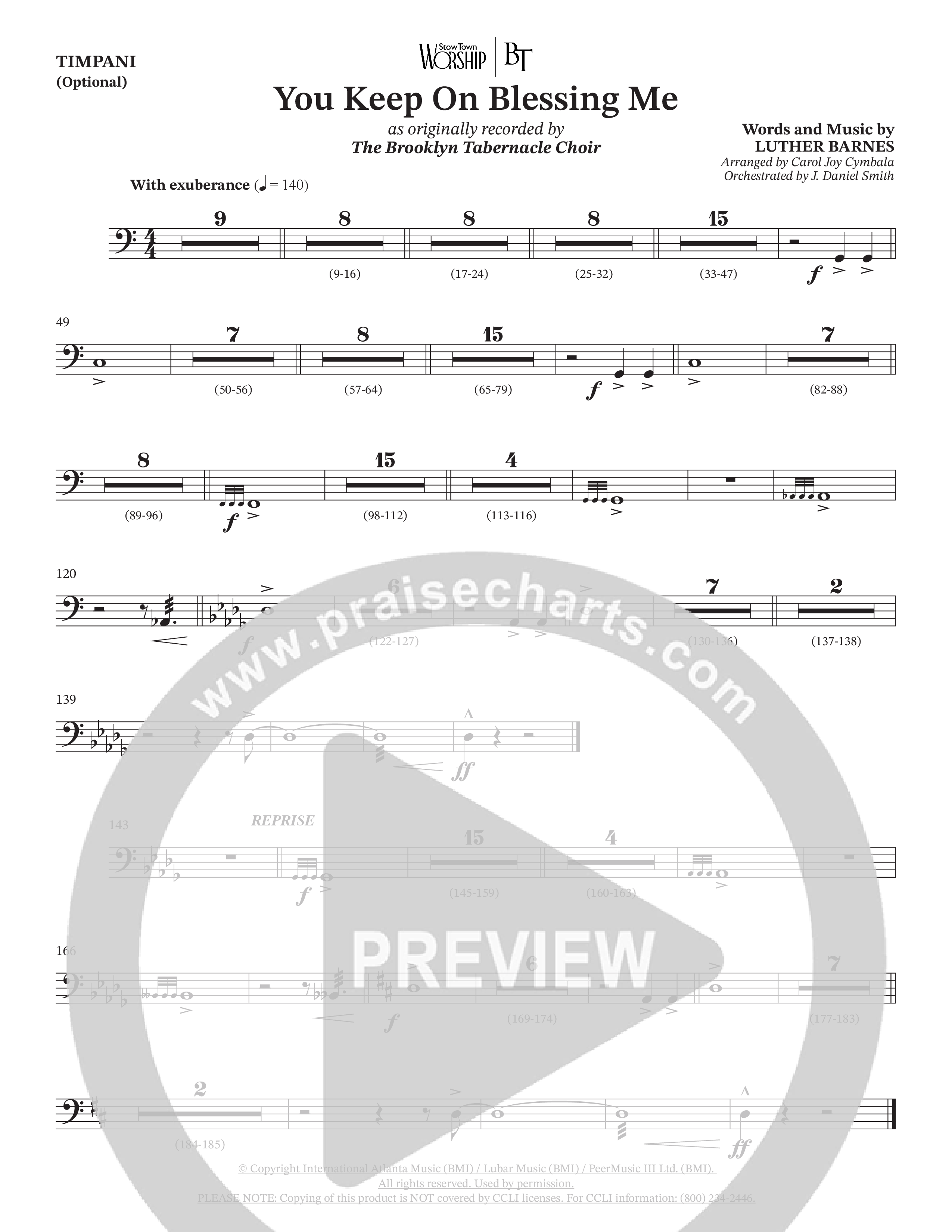 You Keep On Blessing Me (Choral Anthem SATB) Timpani (The Brooklyn Tabernacle Choir / Arr. Carol Cymbala / Orch. J. Daniel Smith)