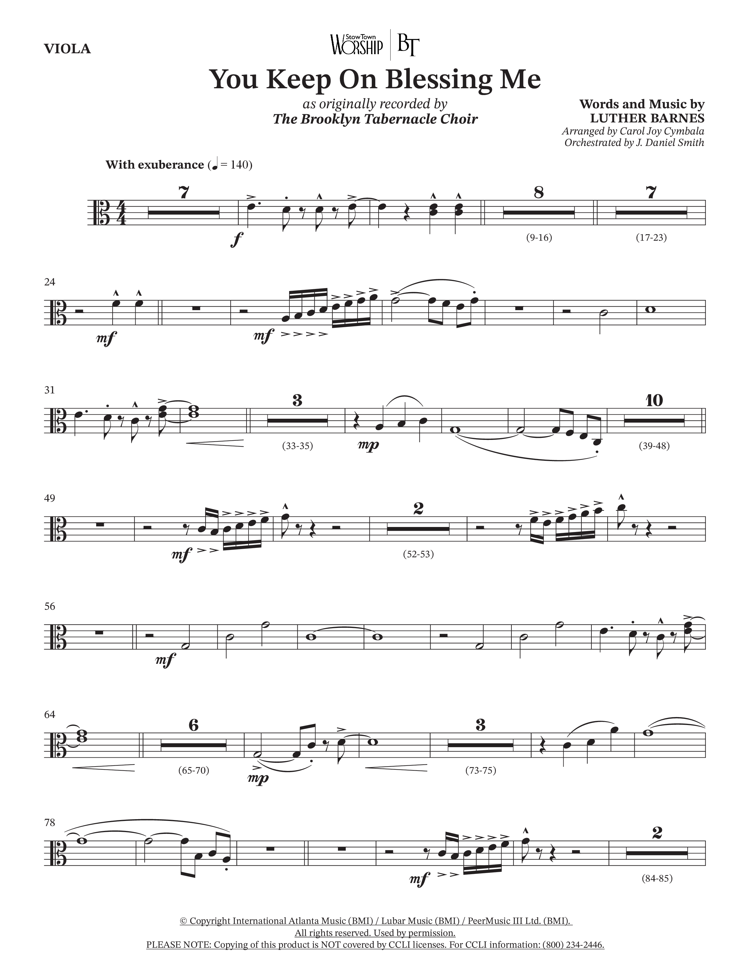 You Keep On Blessing Me (Choral Anthem SATB) Viola (The Brooklyn Tabernacle Choir / Arr. Carol Cymbala / Orch. J. Daniel Smith)