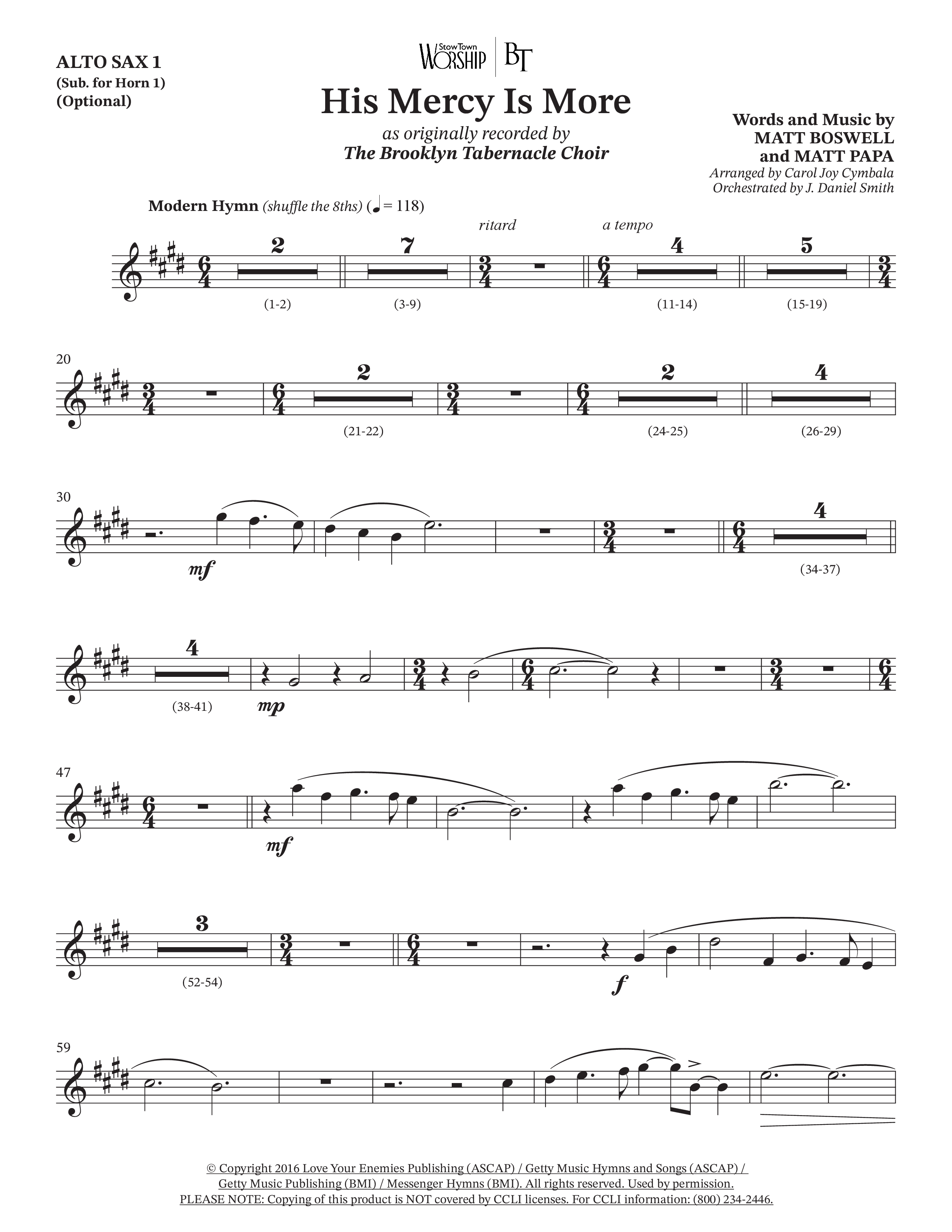 His Mercy Is More (Choral Anthem SATB) Alto Sax (The Brooklyn Tabernacle Choir / Arr. Carol Cymbala / Orch. J. Daniel Smith)