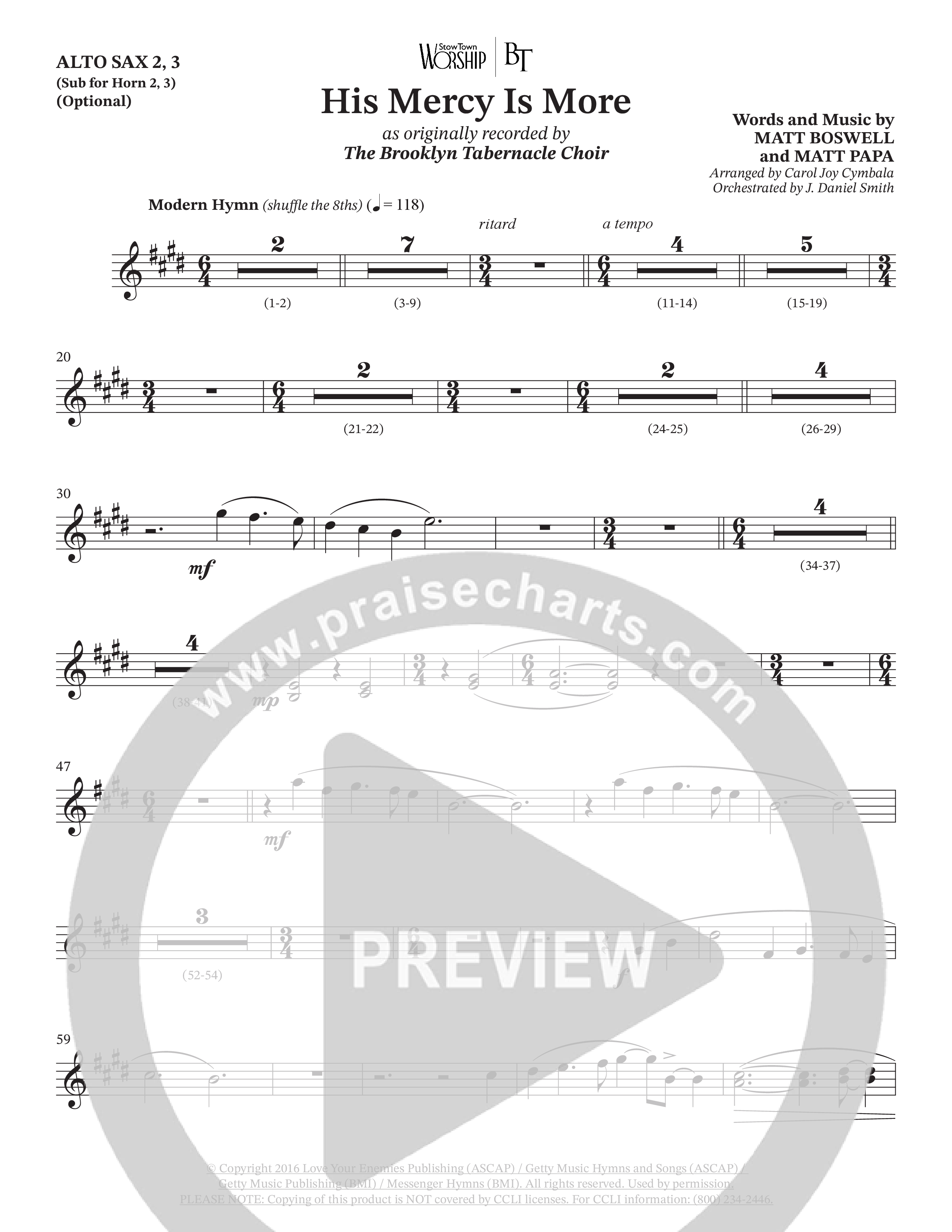His Mercy Is More (Choral Anthem SATB) Alto Sax (The Brooklyn Tabernacle Choir / Arr. Carol Cymbala / Orch. J. Daniel Smith)