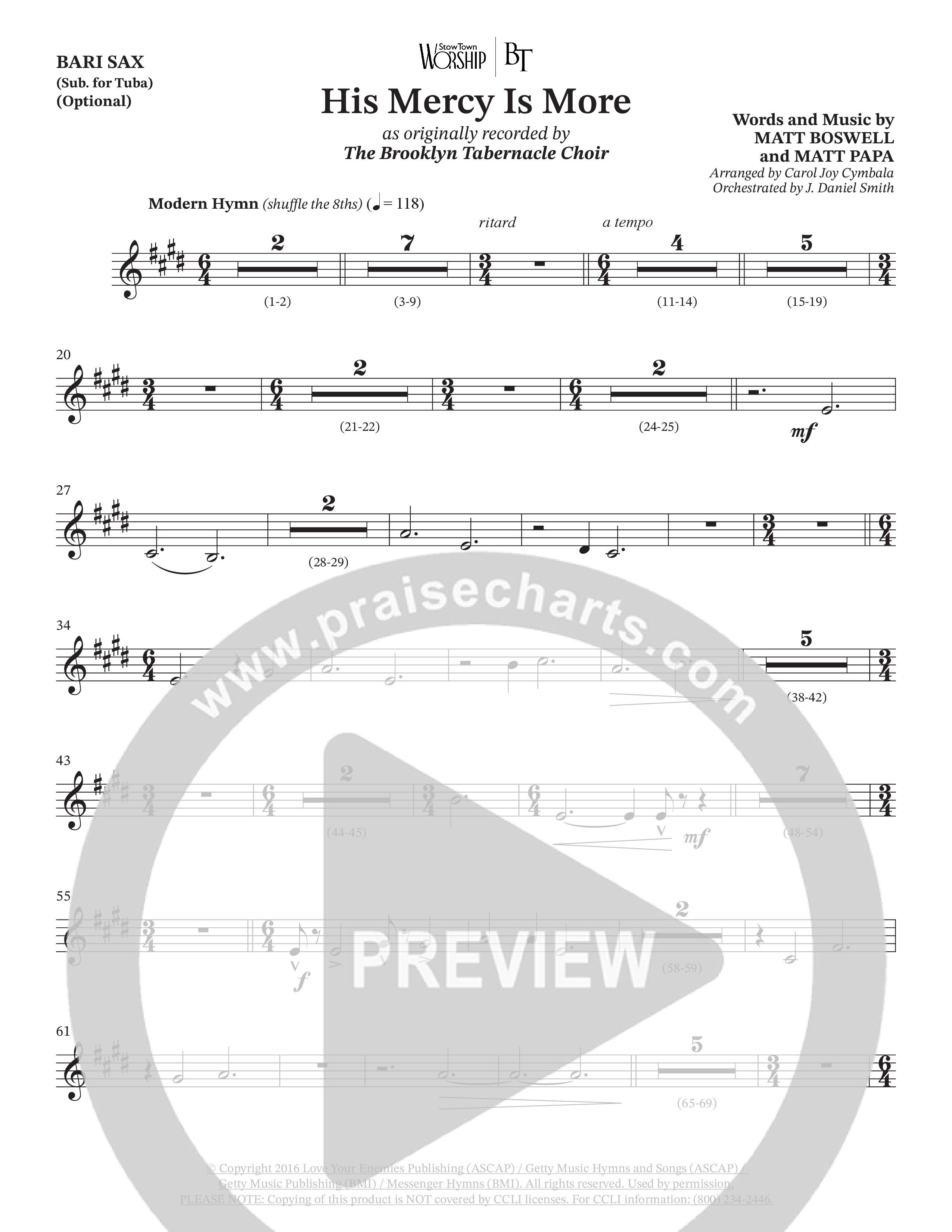 His Mercy Is More (Choral Anthem SATB) Bari Sax (The Brooklyn Tabernacle Choir / Arr. Carol Cymbala / Orch. J. Daniel Smith)