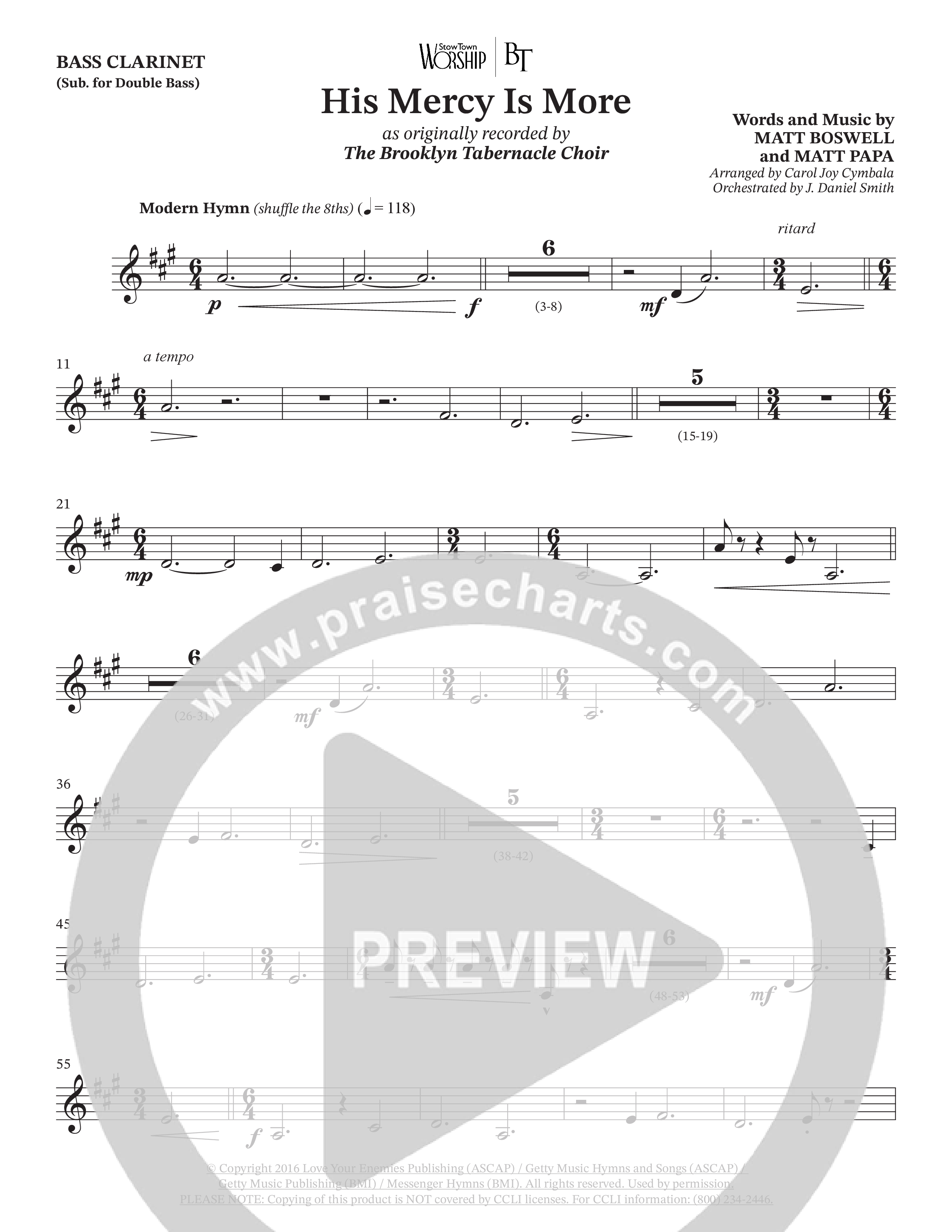 His Mercy Is More (Choral Anthem SATB) Bass Clarinet (The Brooklyn Tabernacle Choir / Arr. Carol Cymbala / Orch. J. Daniel Smith)