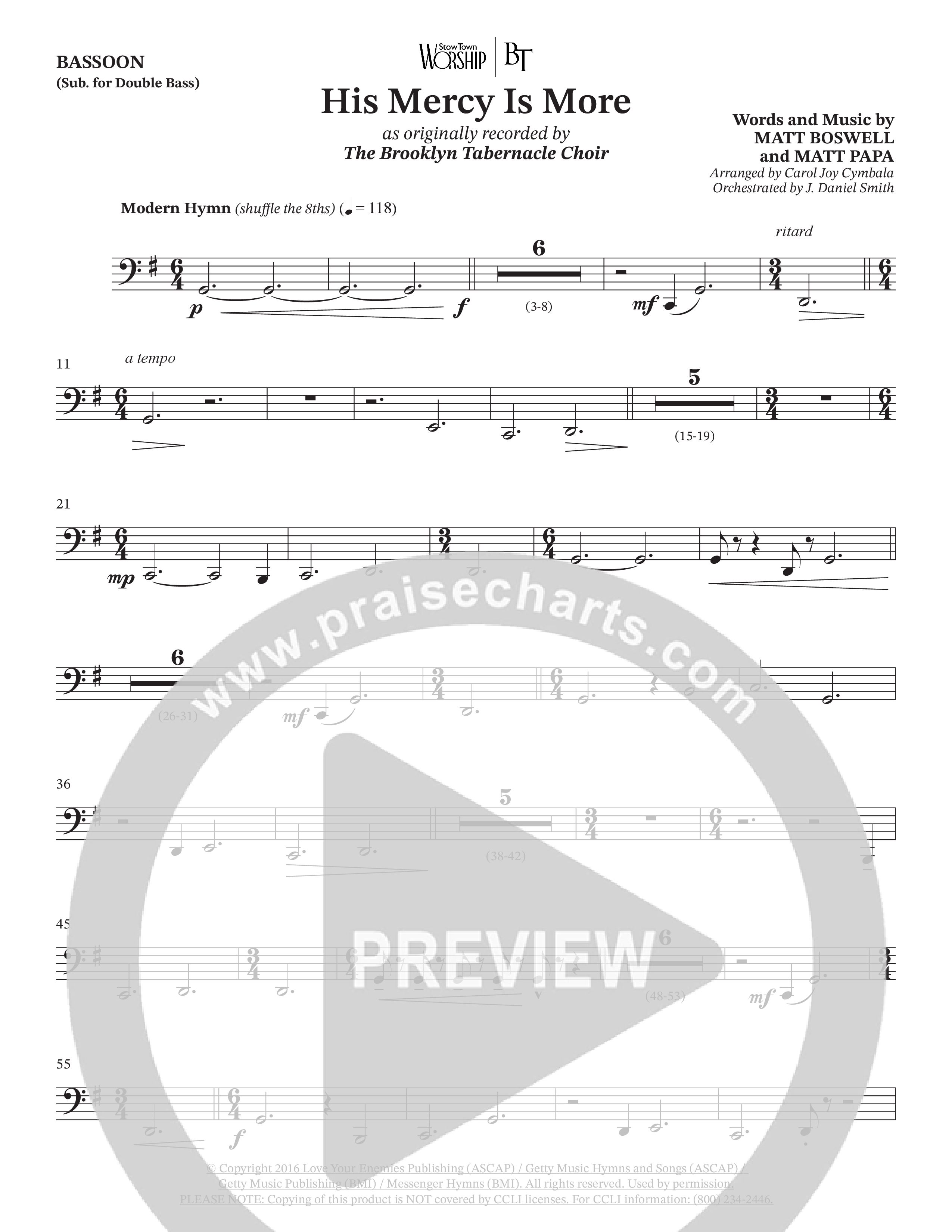 His Mercy Is More (Choral Anthem SATB) Bassoon (The Brooklyn Tabernacle Choir / Arr. Carol Cymbala / Orch. J. Daniel Smith)