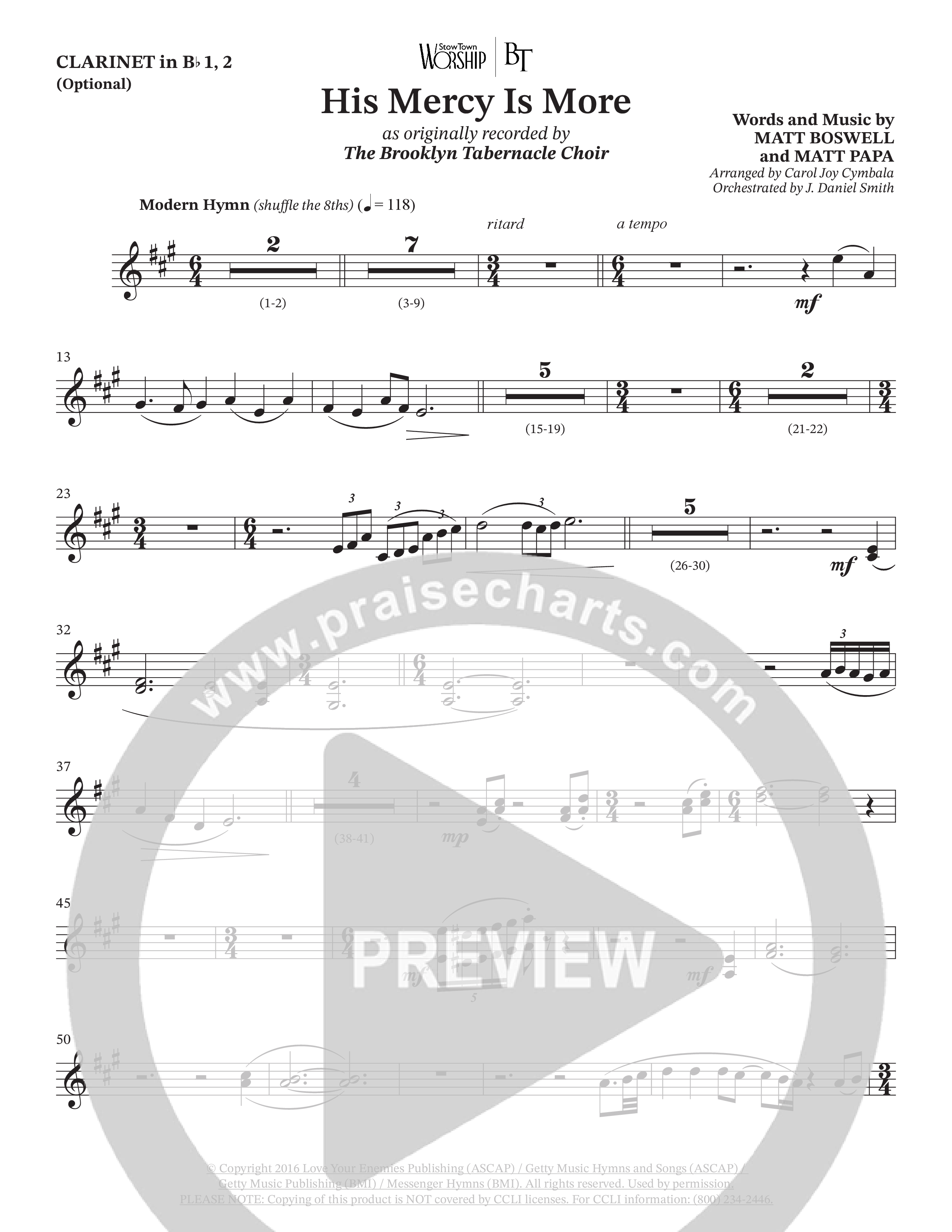 His Mercy Is More (Choral Anthem SATB) Clarinet 1/2 (The Brooklyn Tabernacle Choir / Arr. Carol Cymbala / Orch. J. Daniel Smith)