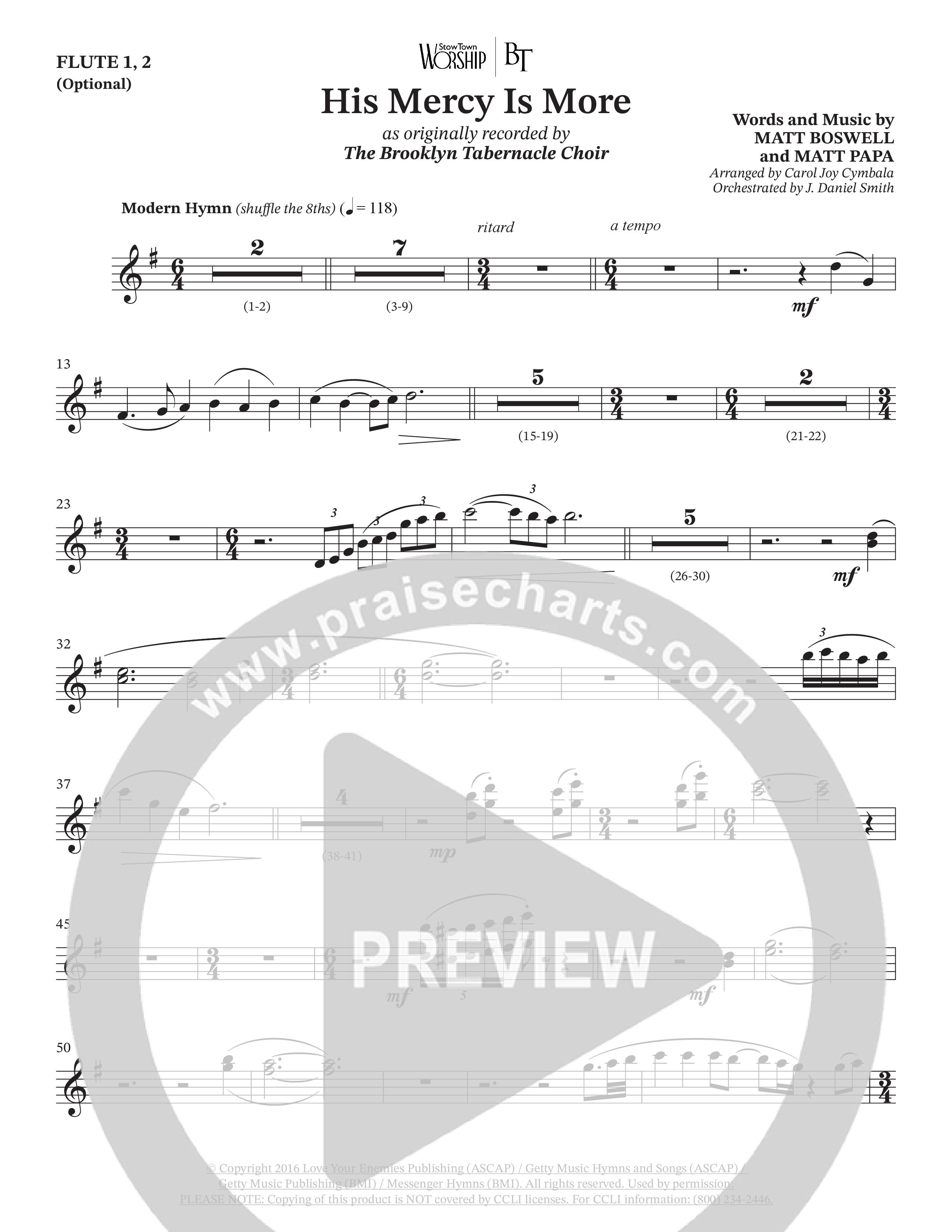 His Mercy Is More (Choral Anthem SATB) Flute 1/2 (The Brooklyn Tabernacle Choir / Arr. Carol Cymbala / Orch. J. Daniel Smith)