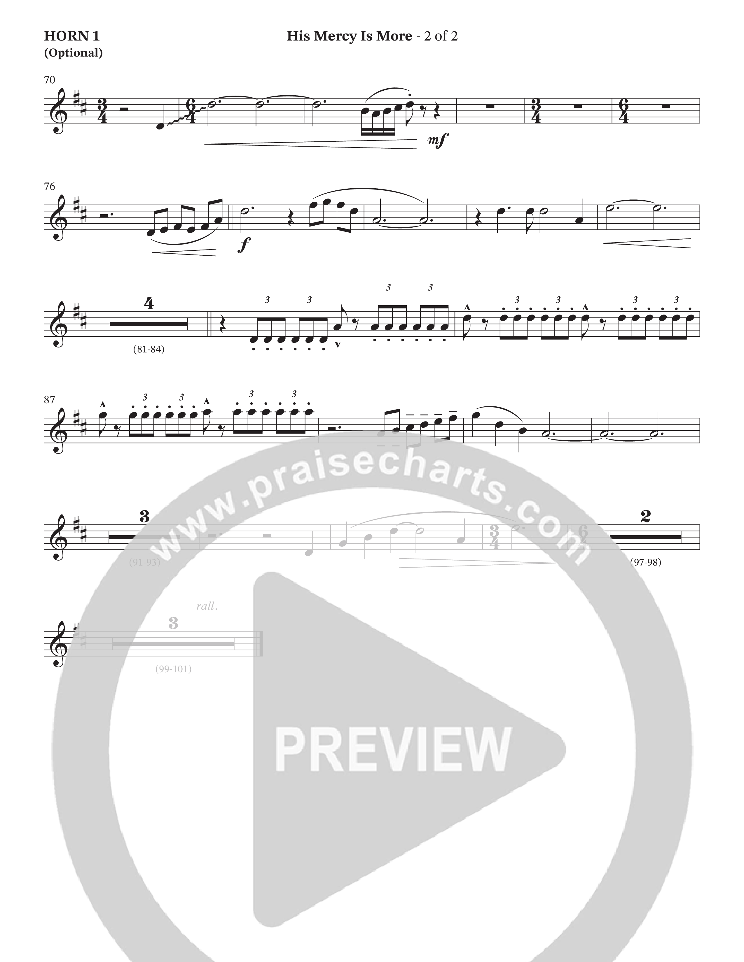 His Mercy Is More (Choral Anthem SATB) French Horn 1 (The Brooklyn Tabernacle Choir / Arr. Carol Cymbala / Orch. J. Daniel Smith)