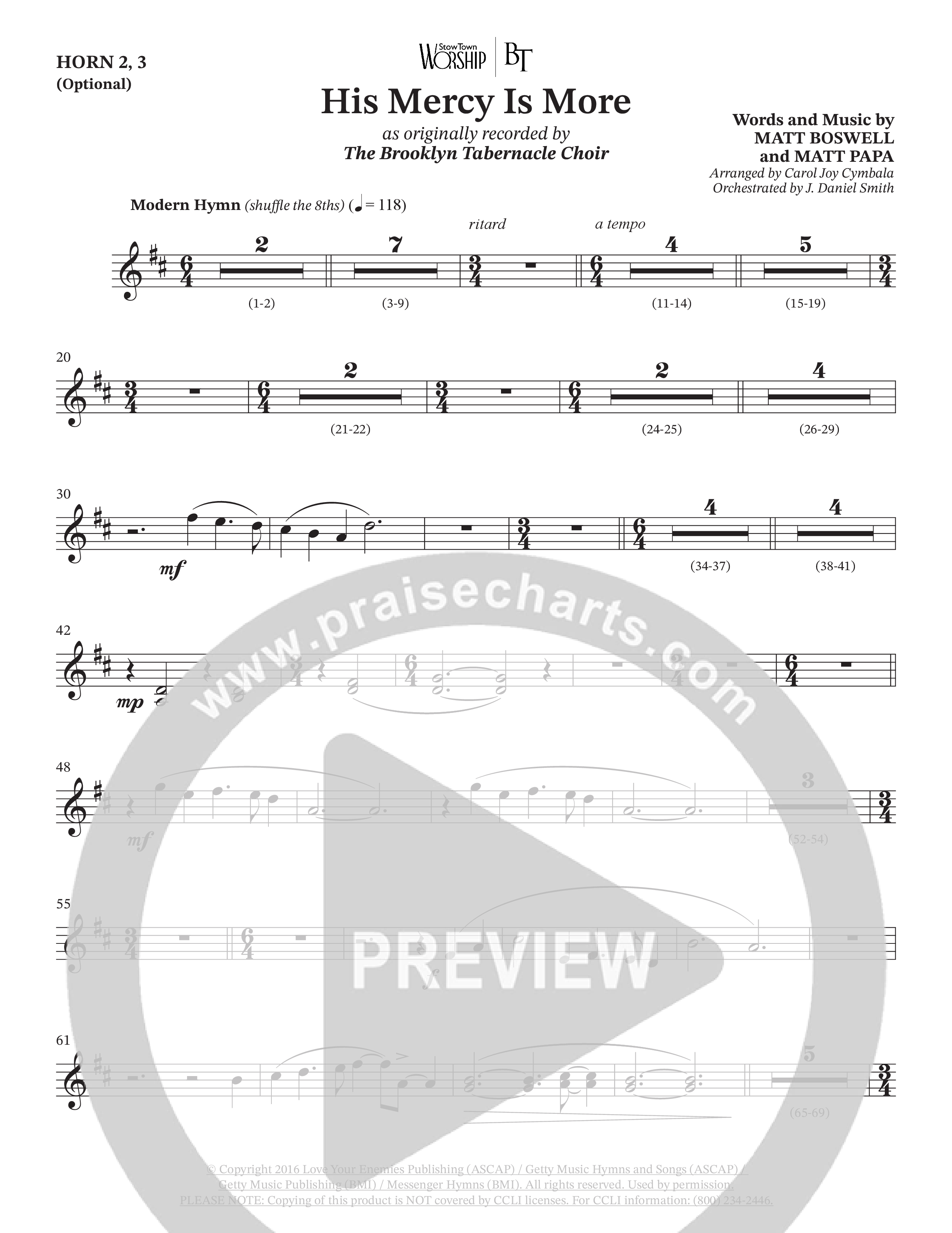 His Mercy Is More (Choral Anthem SATB) French Horn 2 (The Brooklyn Tabernacle Choir / Arr. Carol Cymbala / Orch. J. Daniel Smith)