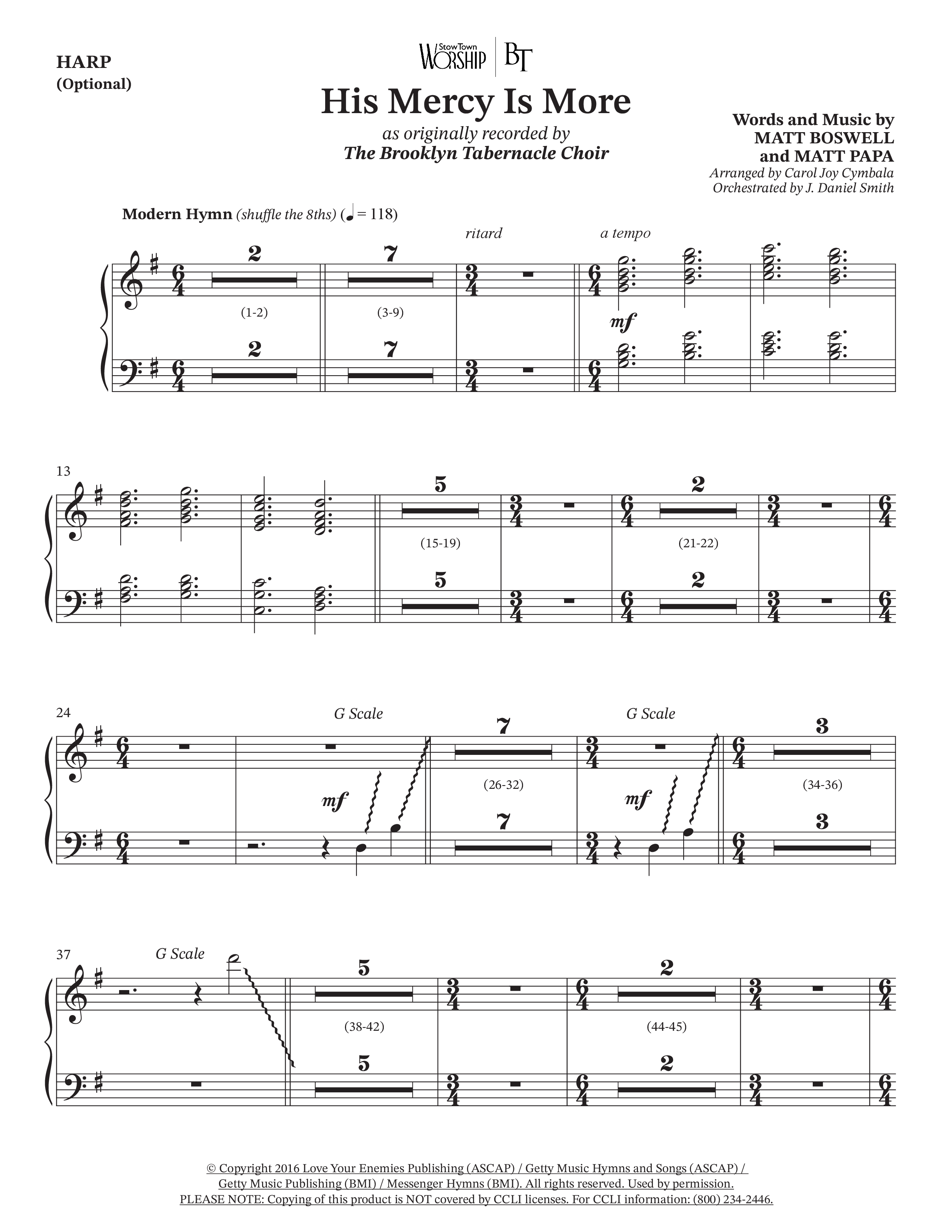 His Mercy Is More (Choral Anthem SATB) Harp (The Brooklyn Tabernacle Choir / Arr. Carol Cymbala / Orch. J. Daniel Smith)