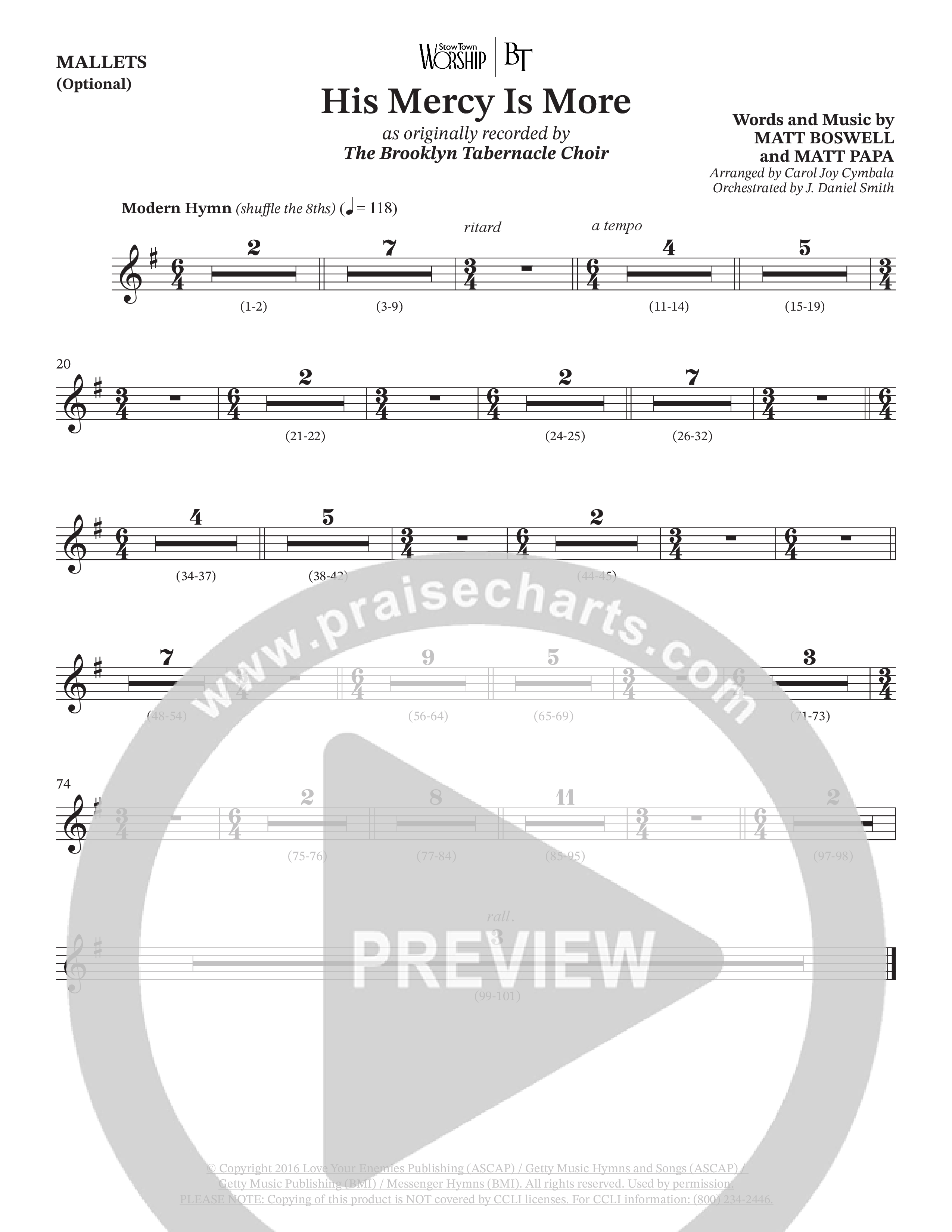 His Mercy Is More (Choral Anthem SATB) Mallets (The Brooklyn Tabernacle Choir / Arr. Carol Cymbala / Orch. J. Daniel Smith)