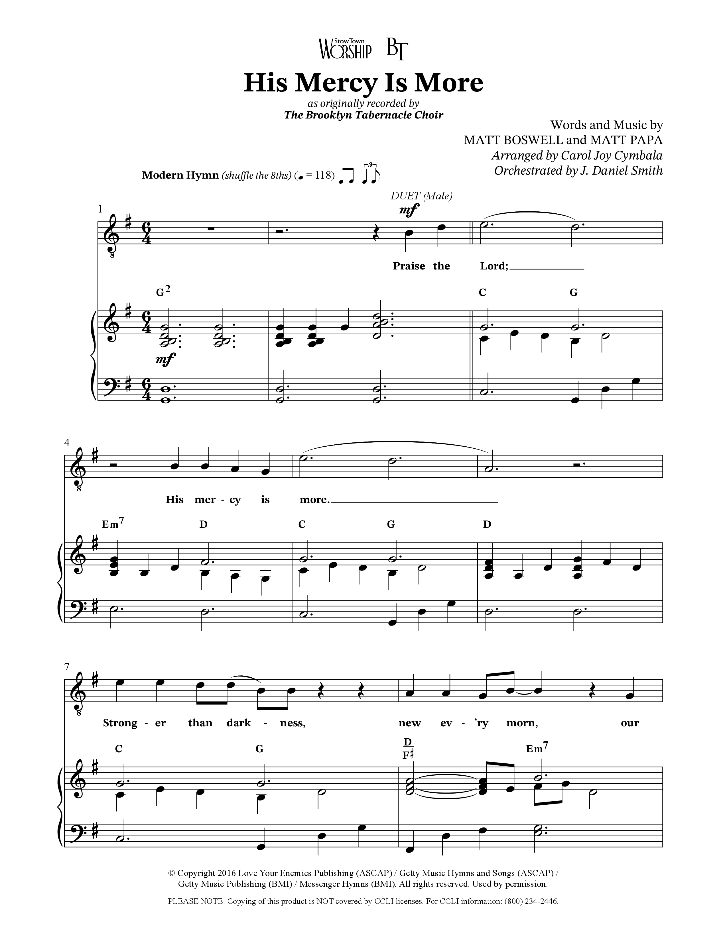 His Mercy Is More (Choral Anthem SATB) Octavo (SATB & Pno) (The Brooklyn Tabernacle Choir / Arr. Carol Cymbala / Orch. J. Daniel Smith)
