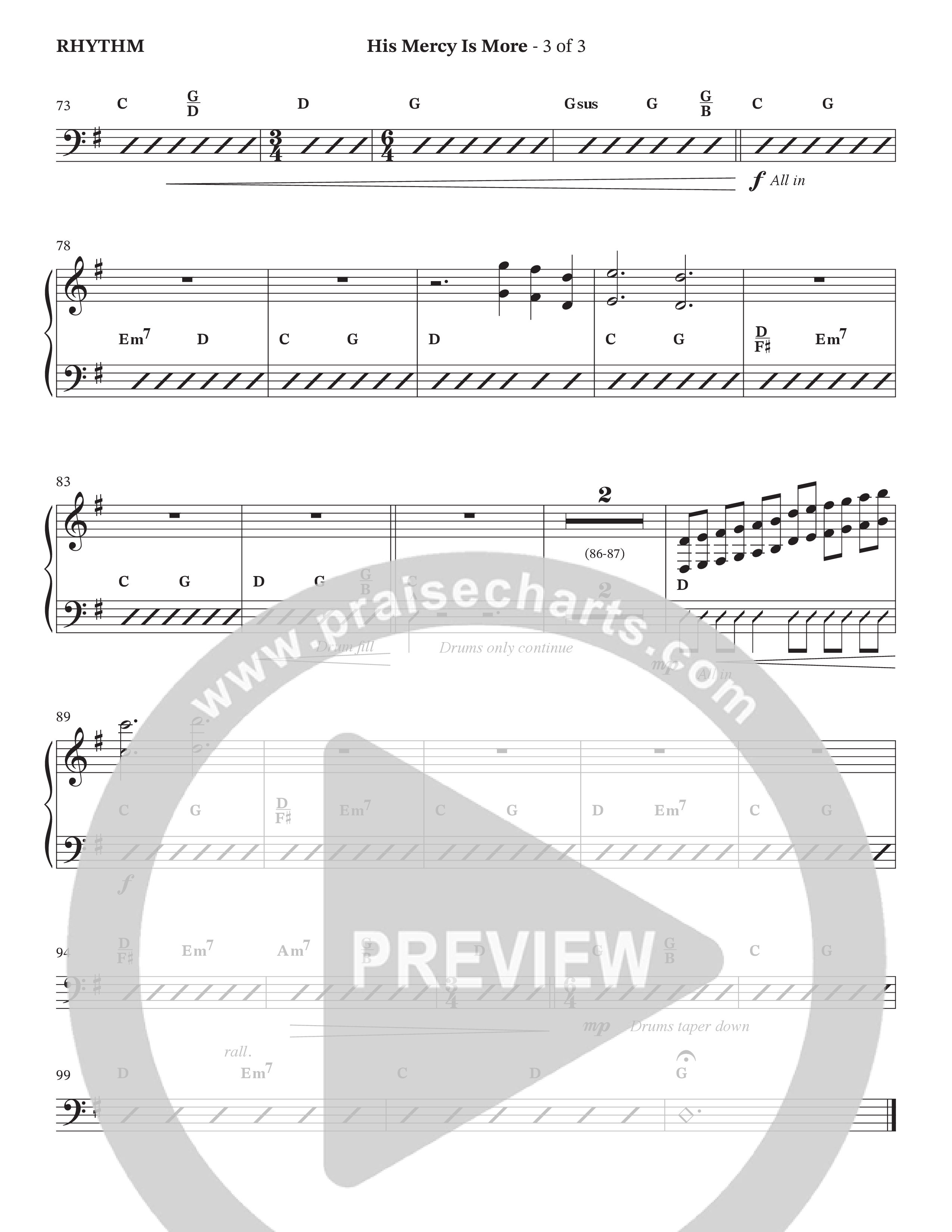 His Mercy Is More (Choral Anthem SATB) Rhythm Chart (The Brooklyn Tabernacle Choir / Arr. Carol Cymbala / Orch. J. Daniel Smith)