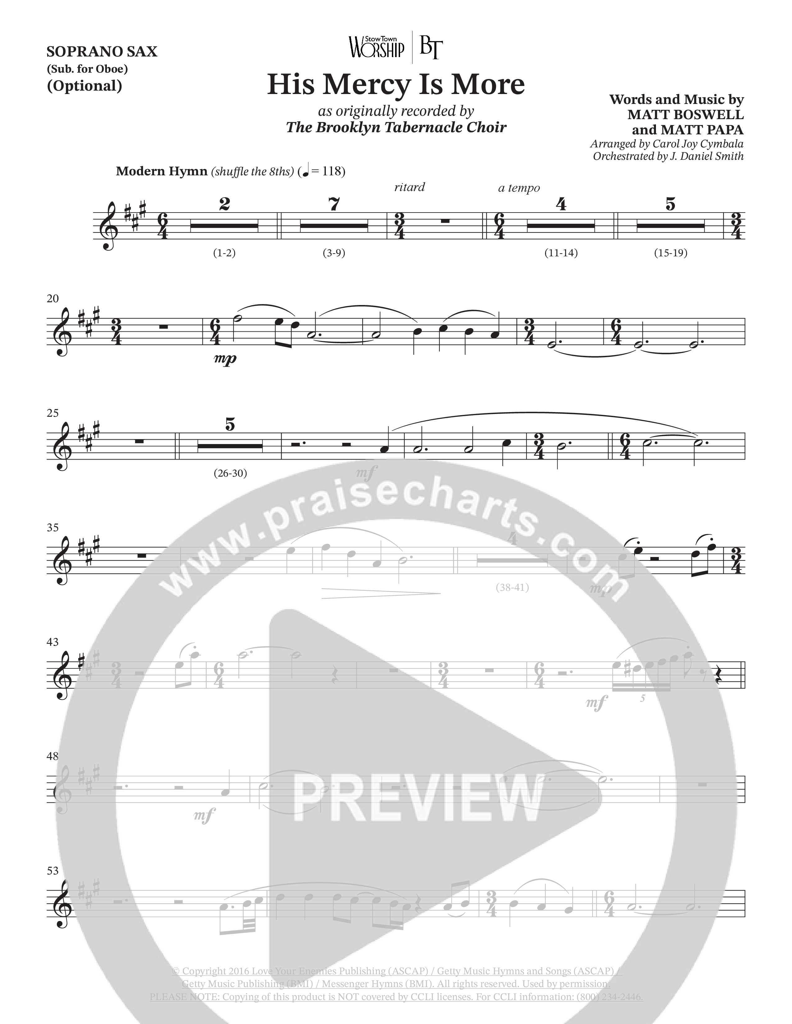 His Mercy Is More (Choral Anthem SATB) Soprano Sax (The Brooklyn Tabernacle Choir / Arr. Carol Cymbala / Orch. J. Daniel Smith)