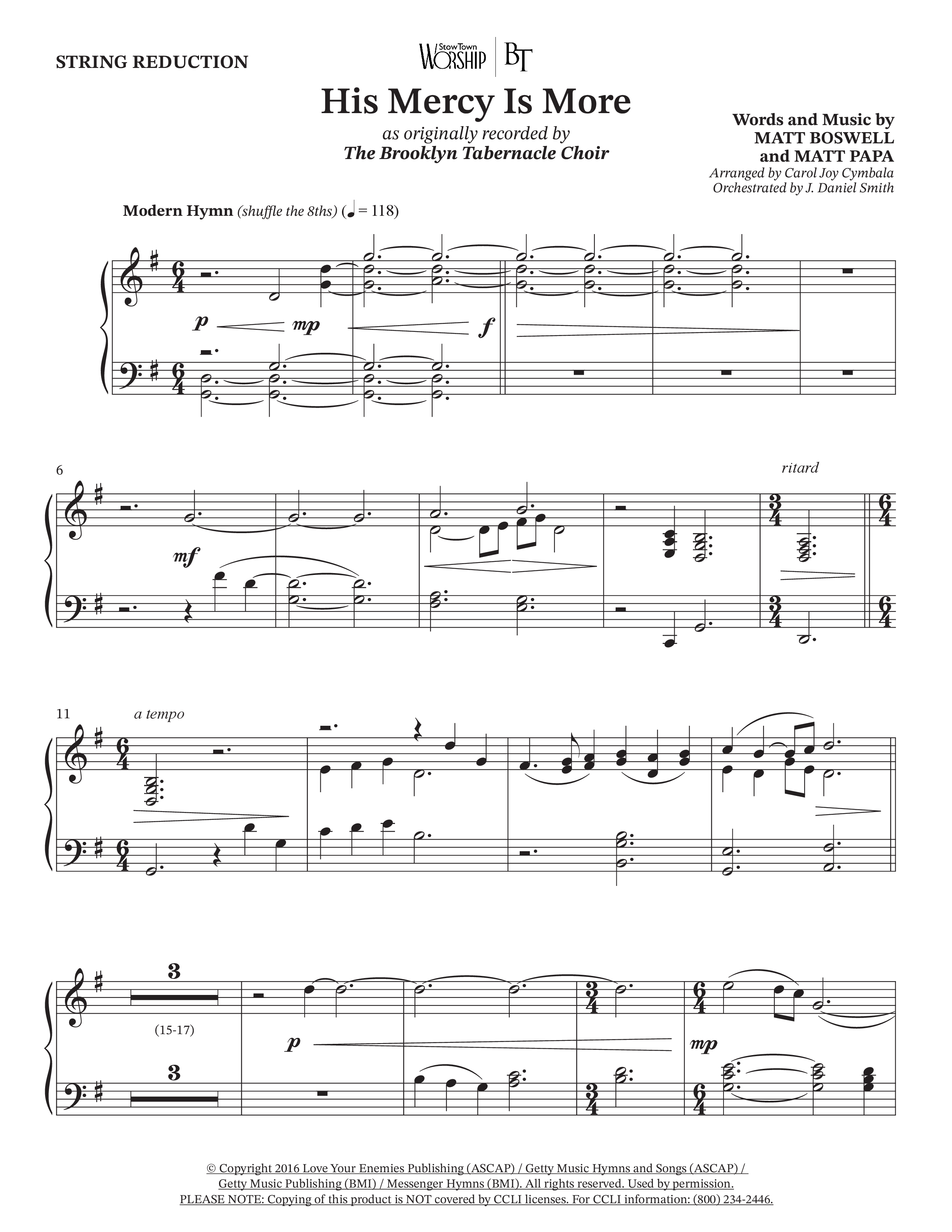 His Mercy Is More (Choral Anthem SATB) String Reduction (The Brooklyn Tabernacle Choir / Arr. Carol Cymbala / Orch. J. Daniel Smith)