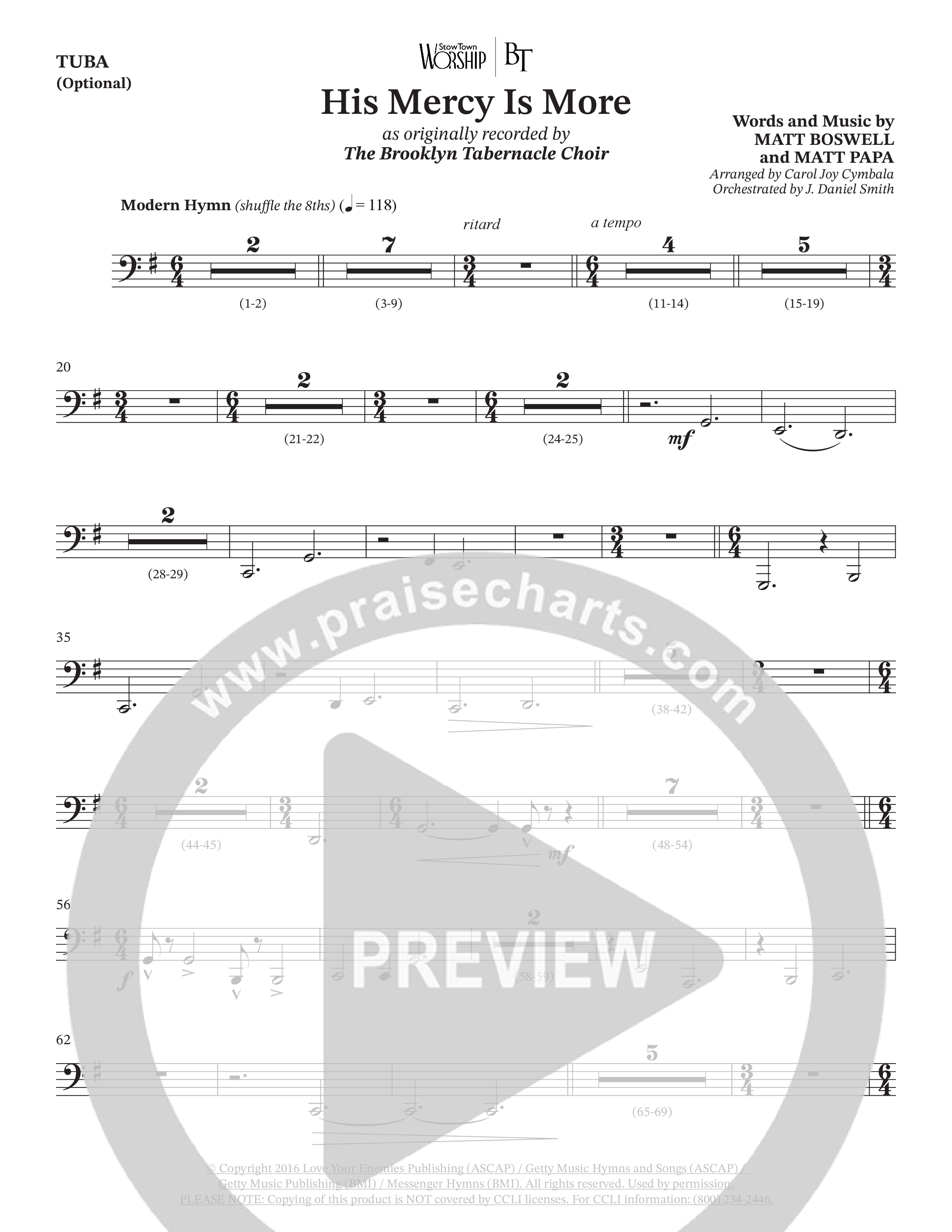 His Mercy Is More (Choral Anthem SATB) Tuba (The Brooklyn Tabernacle Choir / Arr. Carol Cymbala / Orch. J. Daniel Smith)