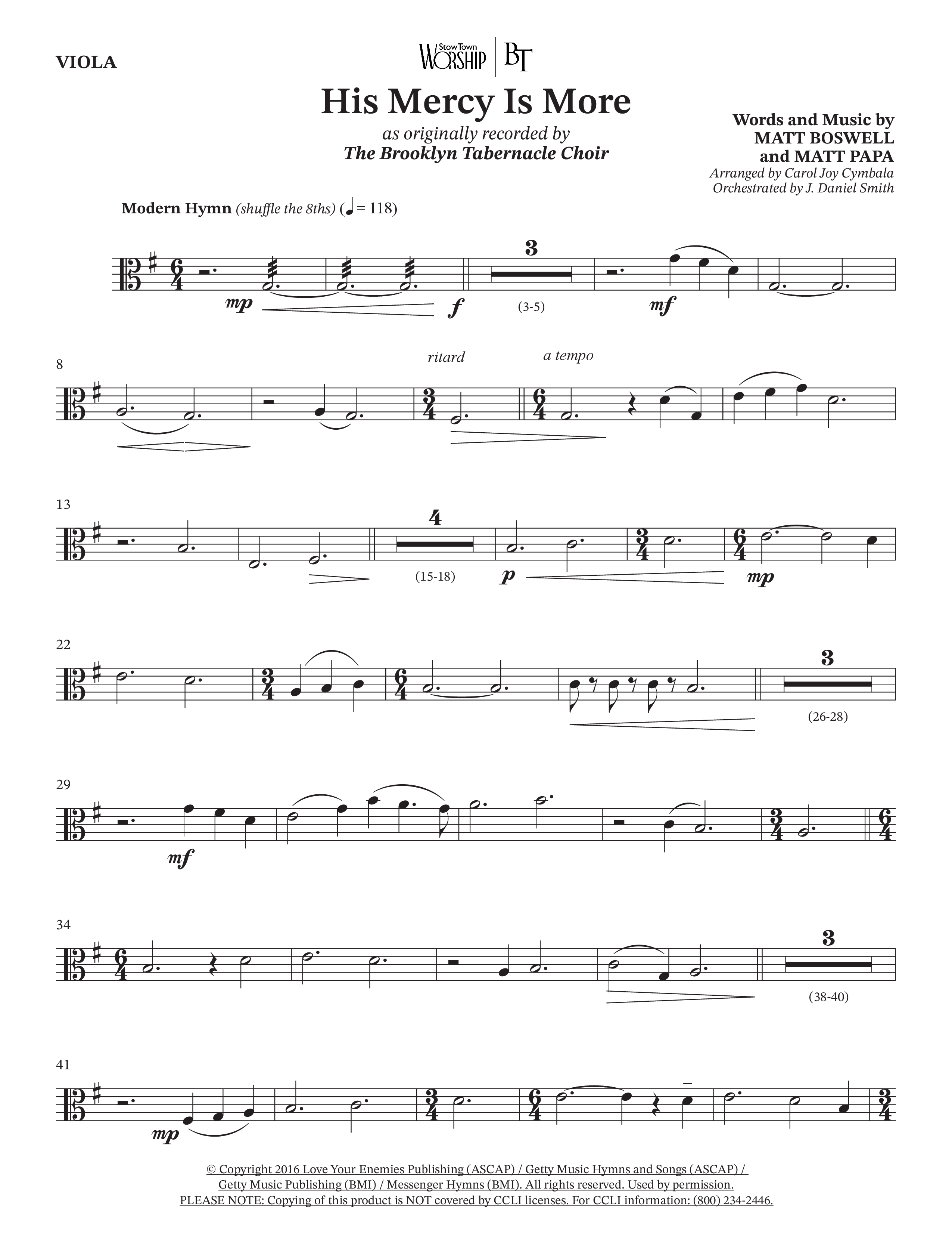 His Mercy Is More (Choral Anthem SATB) Viola (The Brooklyn Tabernacle Choir / Arr. Carol Cymbala / Orch. J. Daniel Smith)